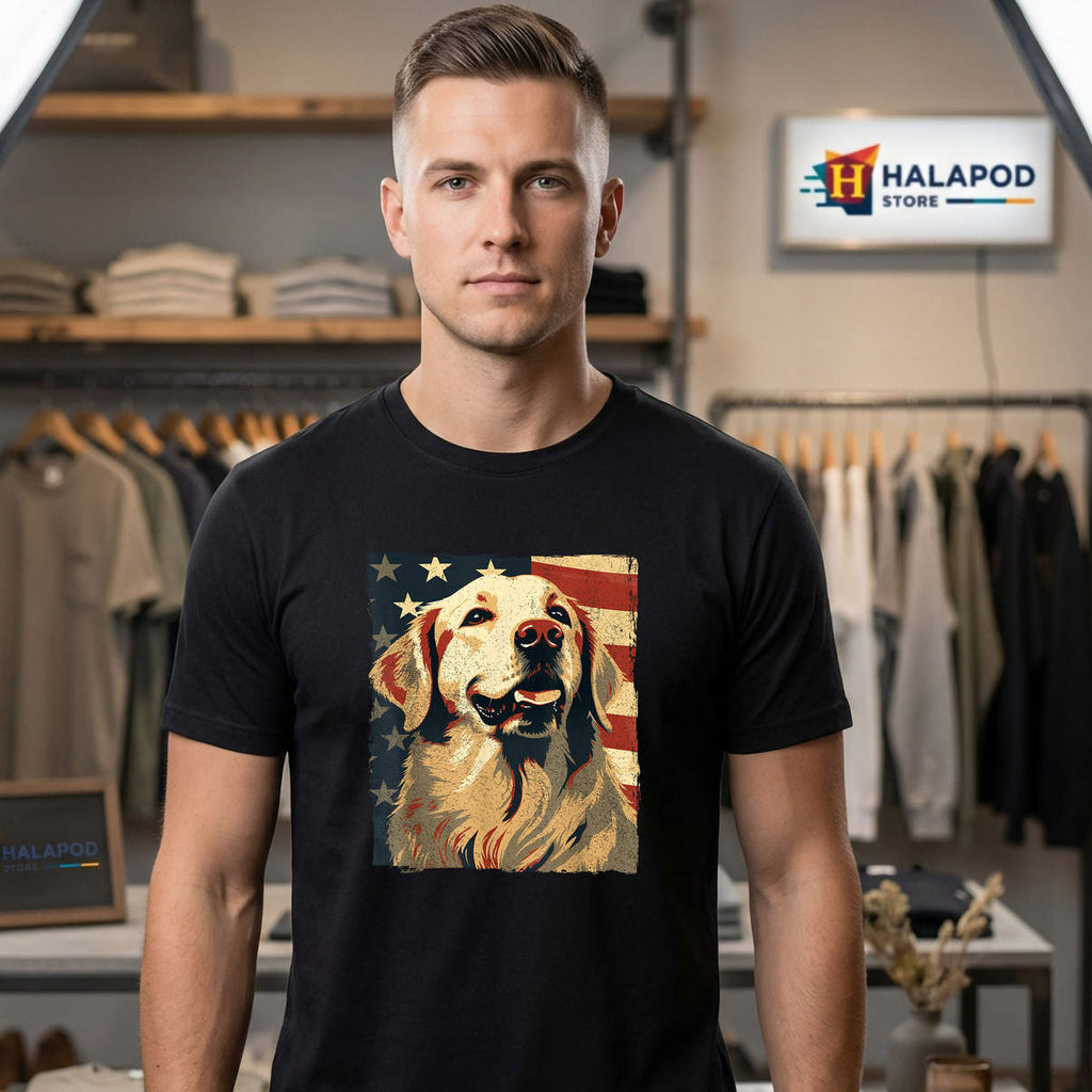 American Flag Retriever Shirt Golden Dog 4th Of July Casual Graphic Mens