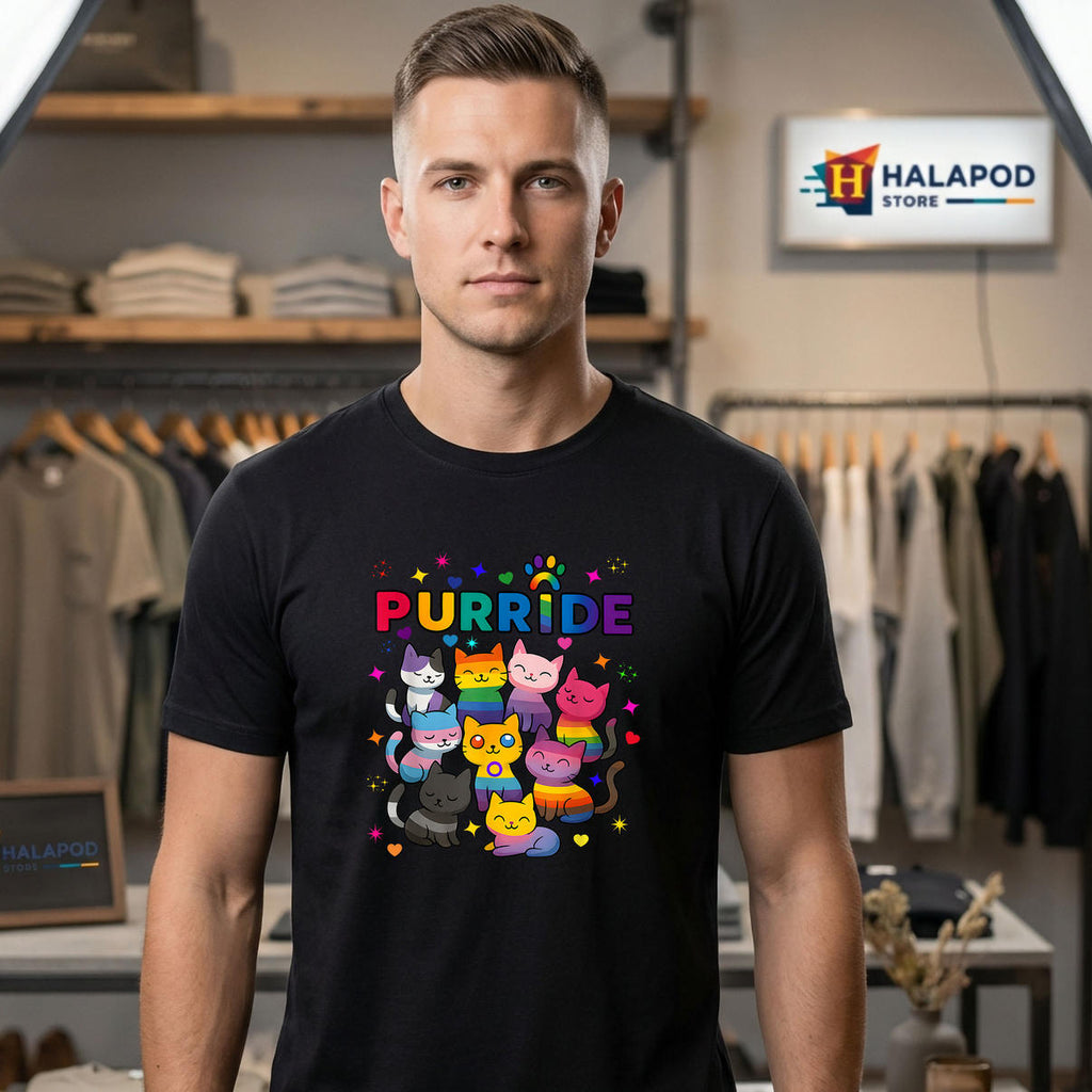 Animal Lover Purr Cat Allies LGBT Shirt 2026 Pride Month Rainbow Fan Apparel