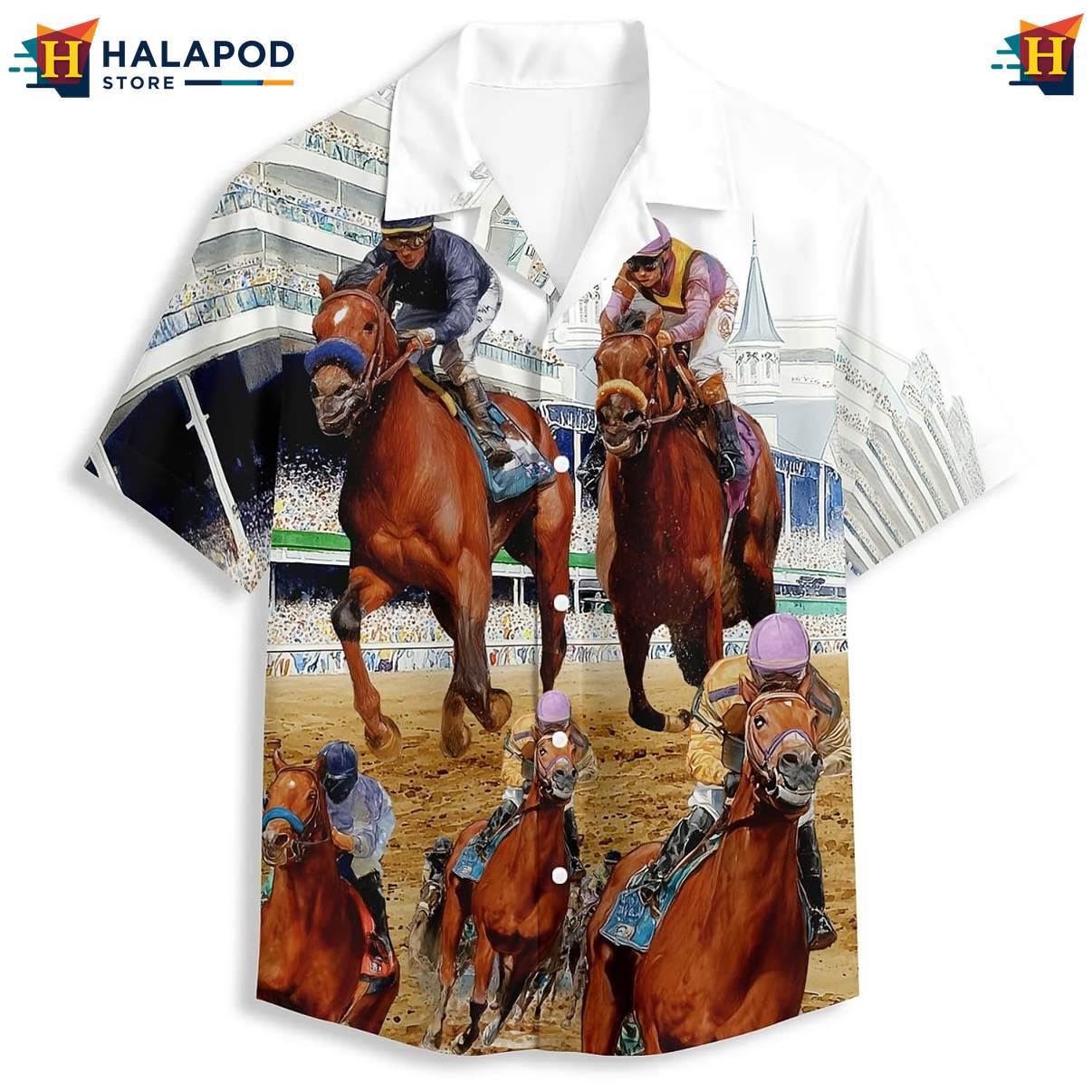 Art Racing Horse Tropical Hawaiian Shirt Short Sleeve Floral Beach Wear