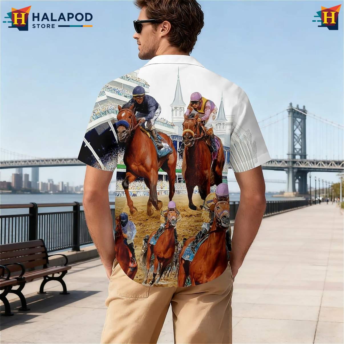 Art Racing Horse Tropical Tropical Shirt Short Sleeve Floral Beach Wear