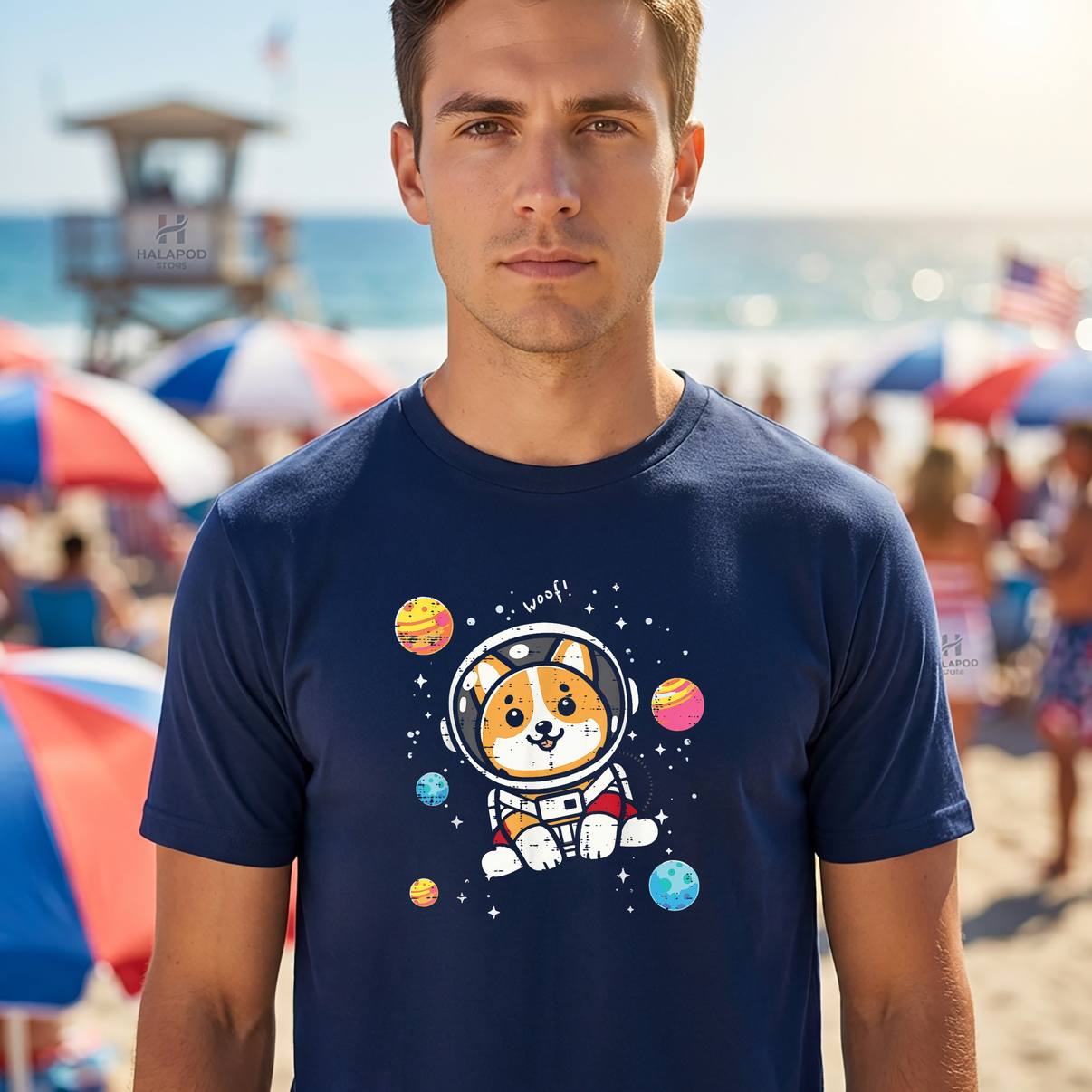Astronaut Welsh Corgi Dog Tee Shirt Space Galaxy Woof Funny Graphic For Mens