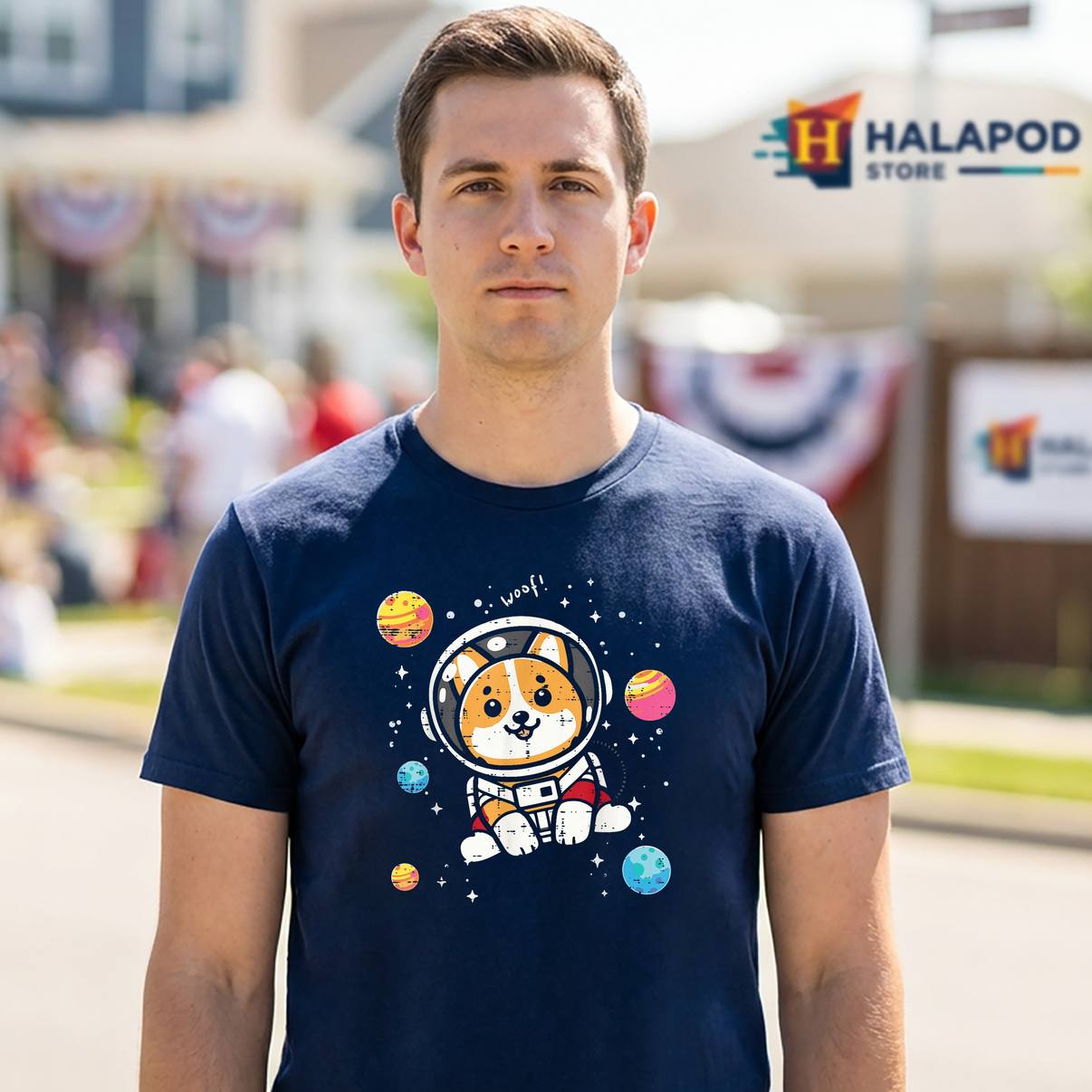 Astronaut Welsh Corgi Dog T-Shirt Space Galaxy Woof Funny Graphic For Mens
