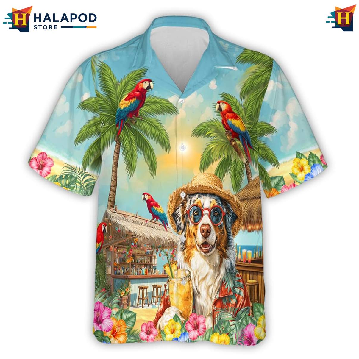 Australian Shepherd Dog Hawaiian Shirt Funny Mens Summer Beach Casual Outfit