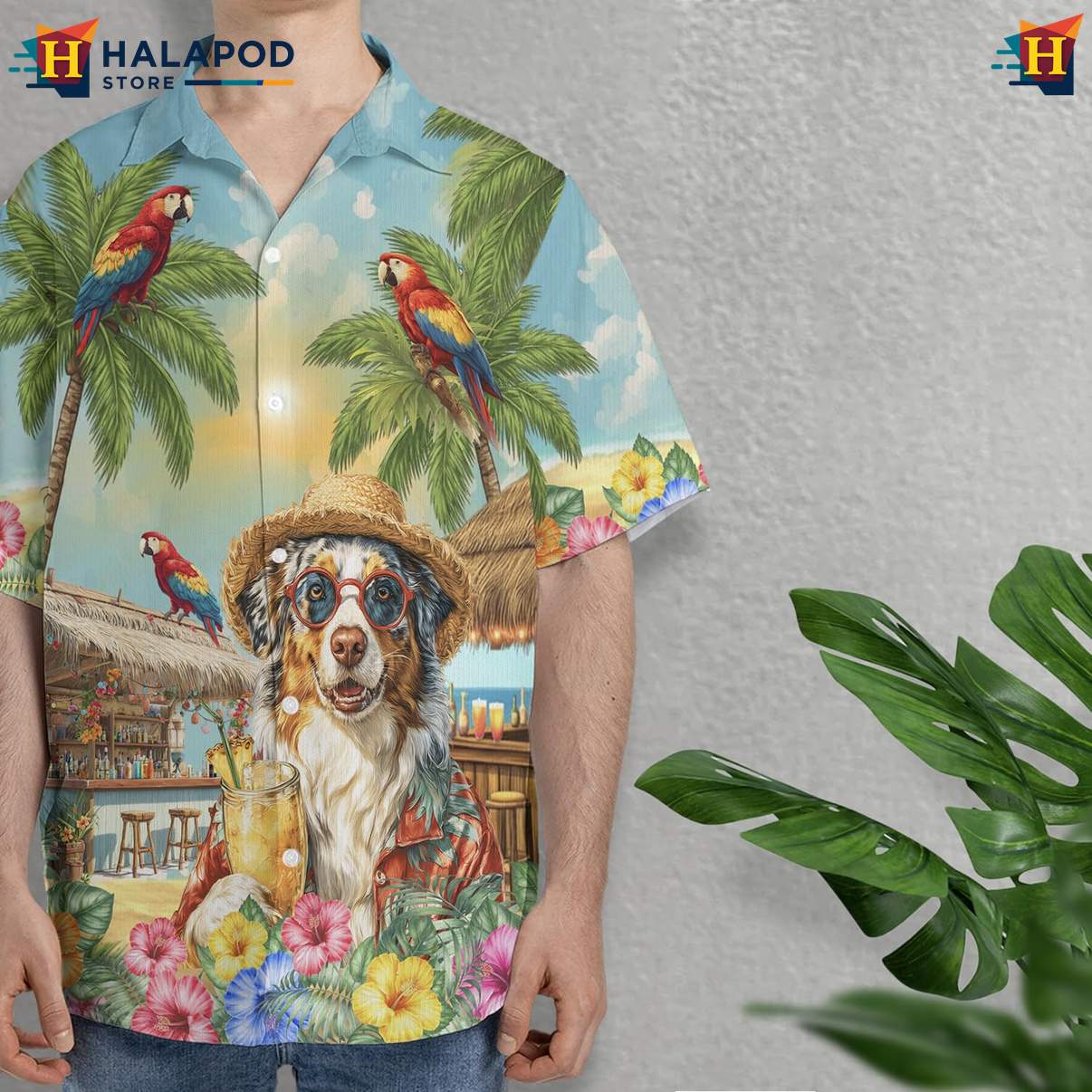 Australian Shepherd Dog Aloha Shirt Funny Mens Summer Beach Casual Outfit