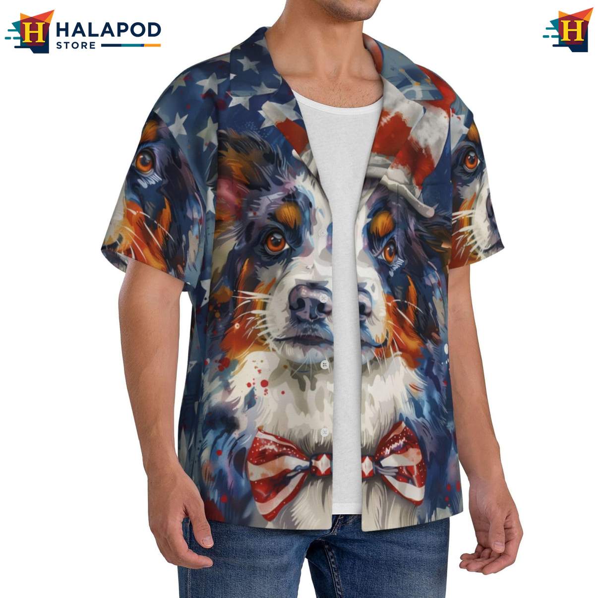 Australian Shepherd Short-sleeve button-up shirt Mens Dog Pattern Summer Beach Button Down