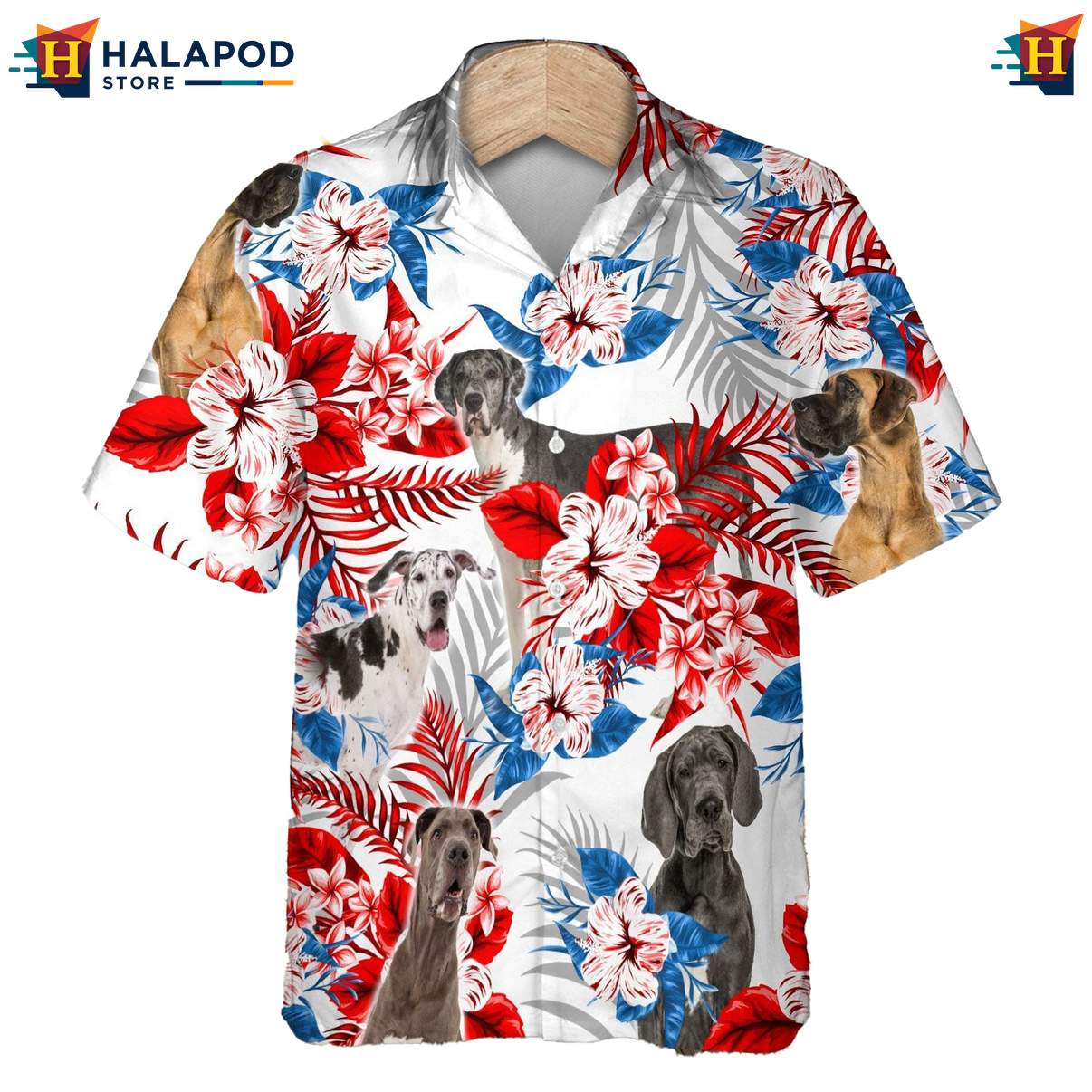 Awesome Great Dane Hawaiian Shirt Tropical Leaf Aloha Button Down For Men