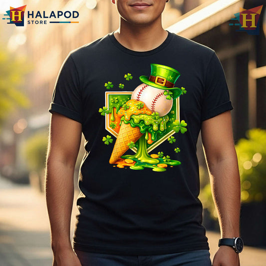 Baseball Ice Cream Drip Tee St Patricks Day T Shirt Shamrock Boys