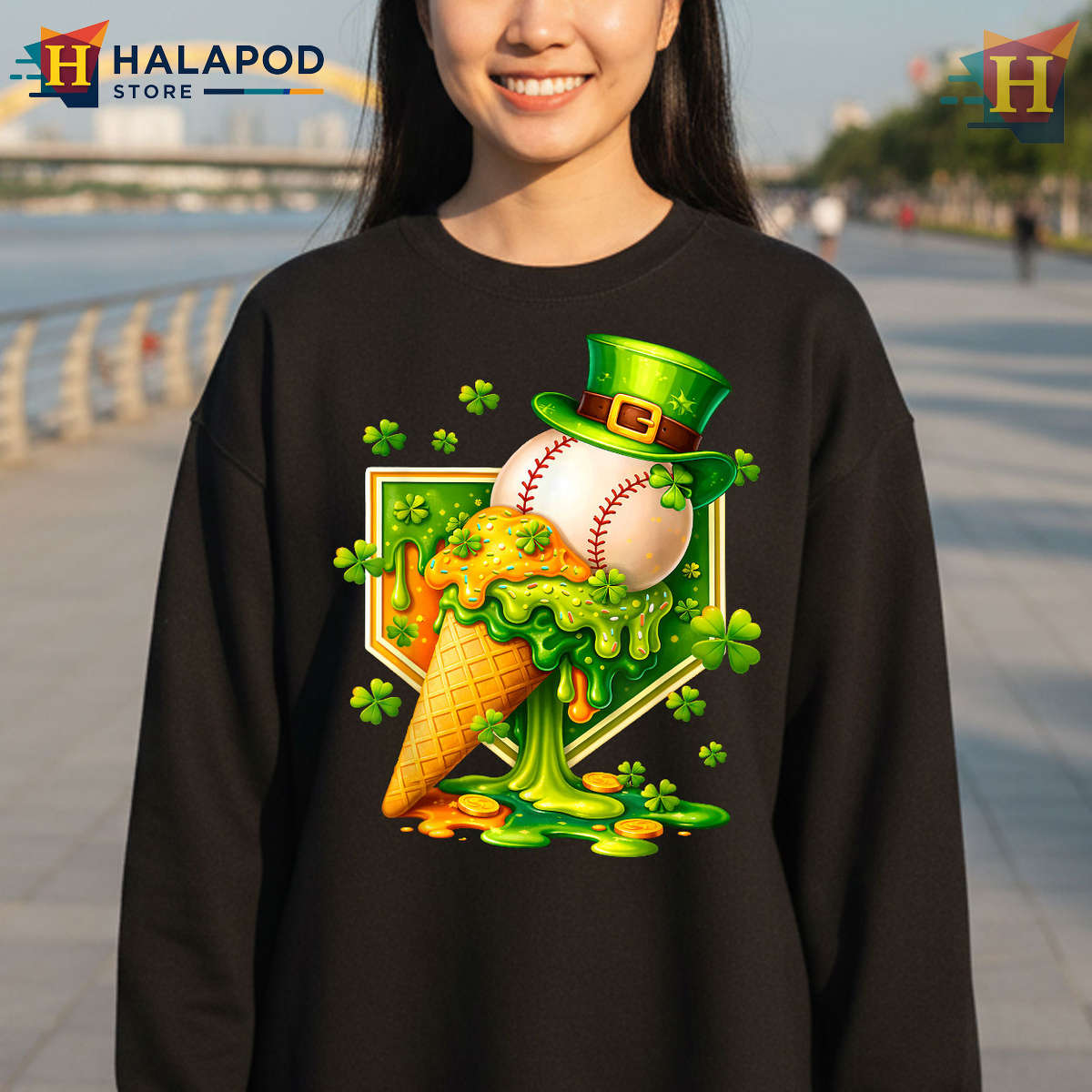 Baseball Ice Cream Drip Tee St Patricks Day T Shirt Shamrock Boys