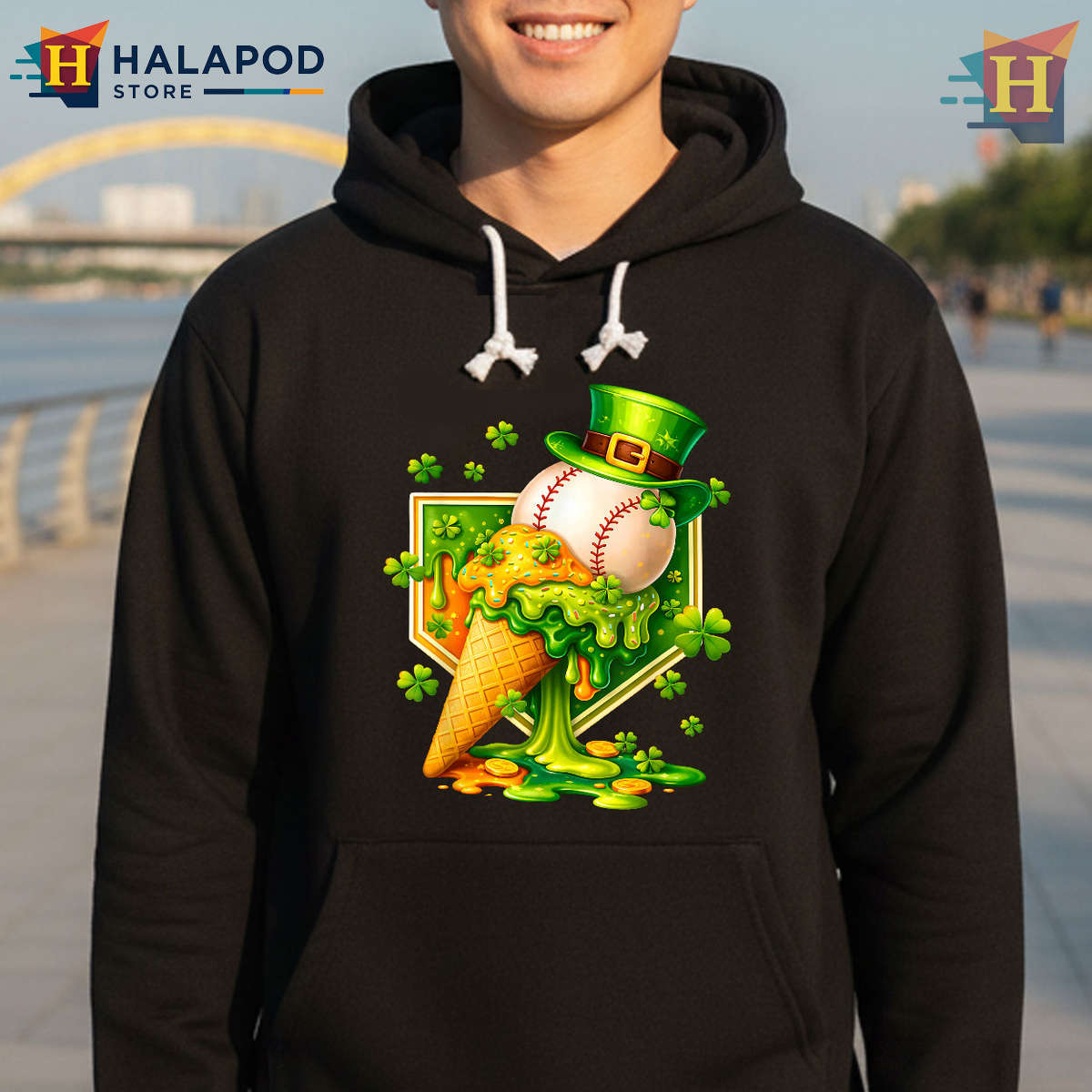 Baseball Ice Cream Drip Tee St Patricks Day T Shirt Shamrock Boys