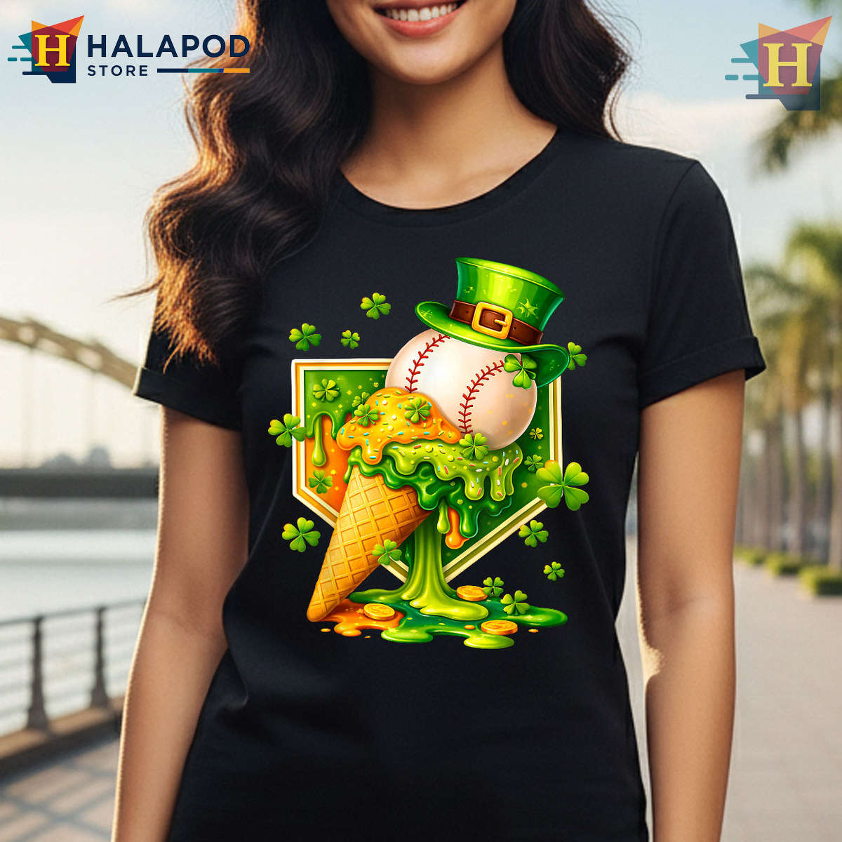 Baseball Ice Cream Drip Tee St Patricks Day T Shirt Shamrock Boys