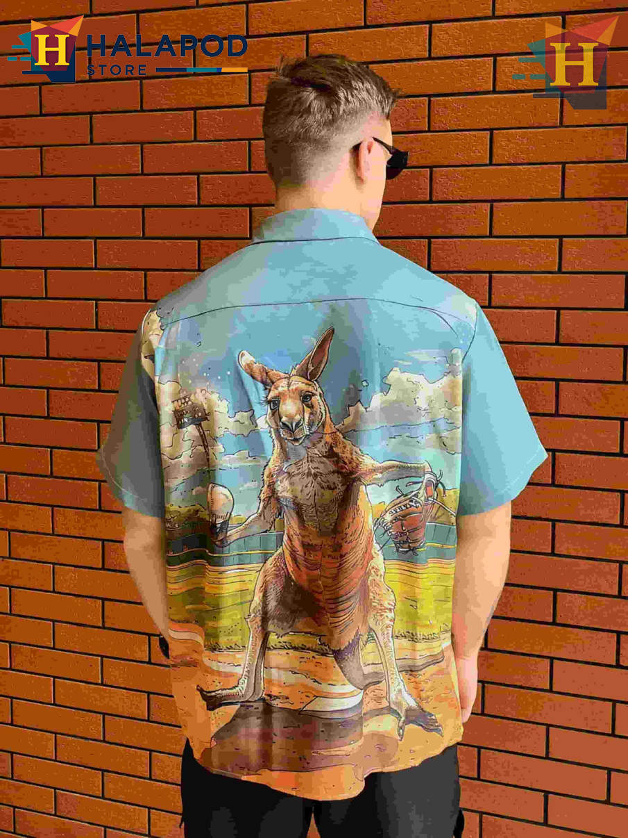 Baseball Kangaroo Hawaiian Shirt Funny Graphic Tropical Casual Beach Shirt