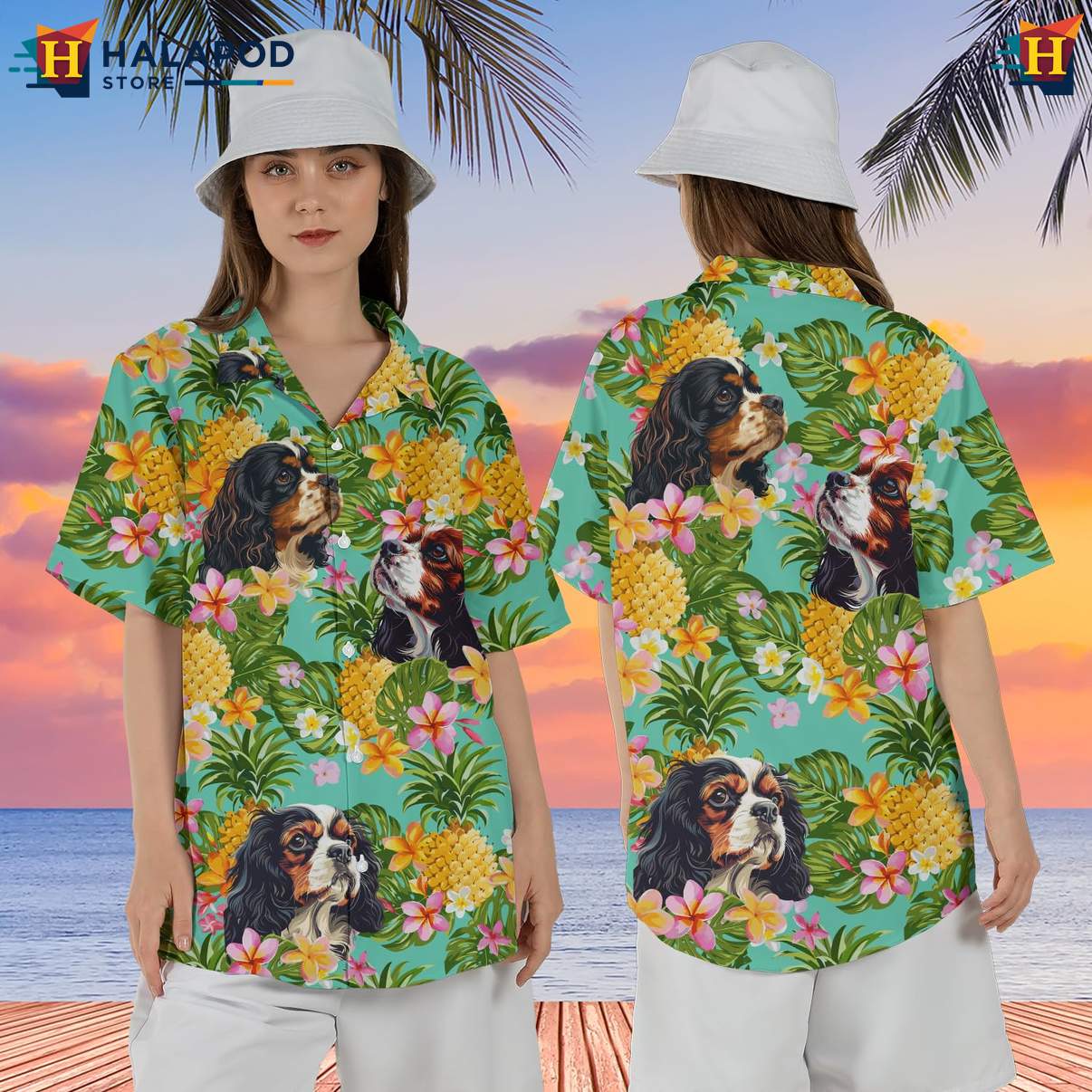 Basset Dog Aloha Shirt Mens Tropical Summer Casual Beach Button Down Tops