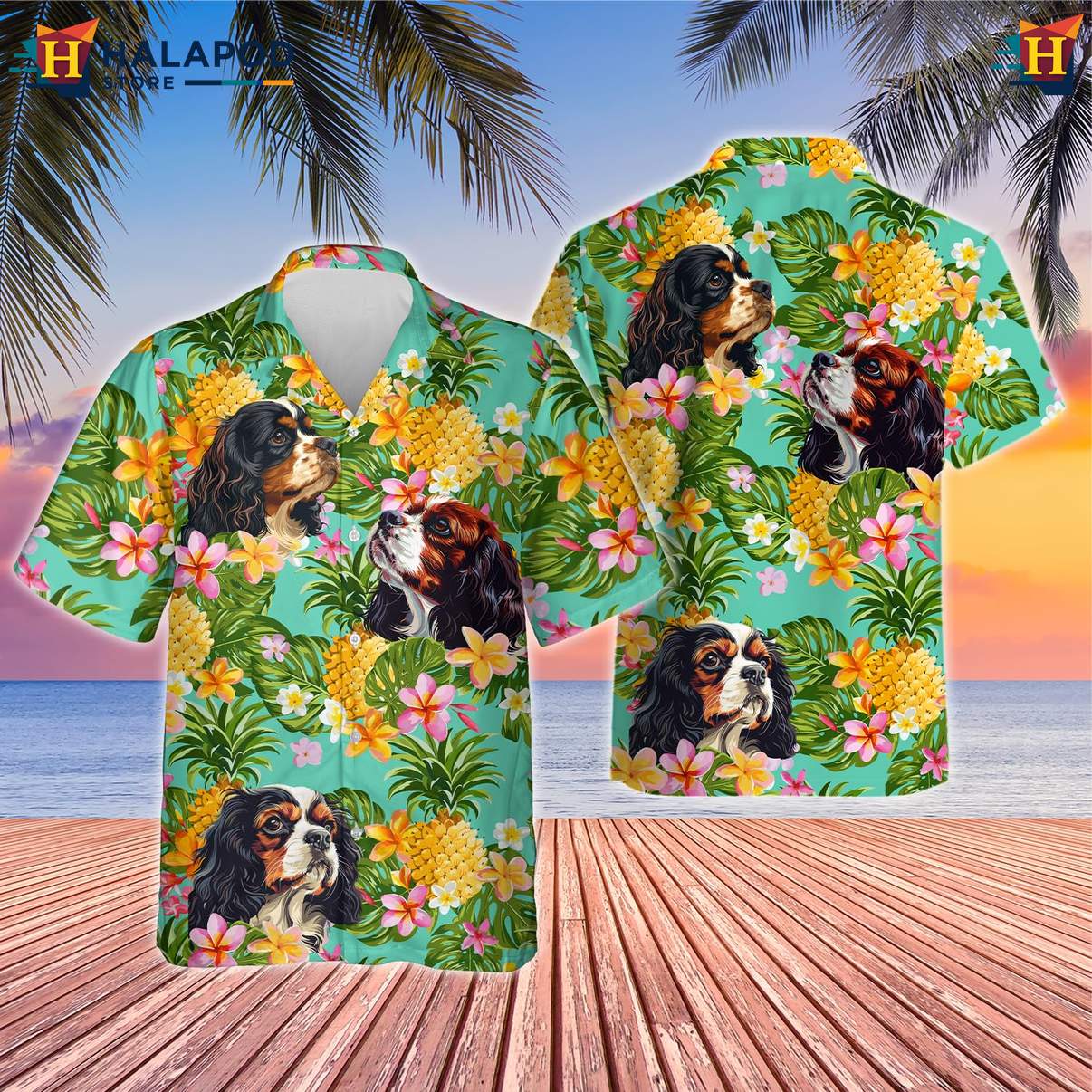 Basset Dog Tropical Shirt Mens Tropical Summer Casual Beach Button Down Tops