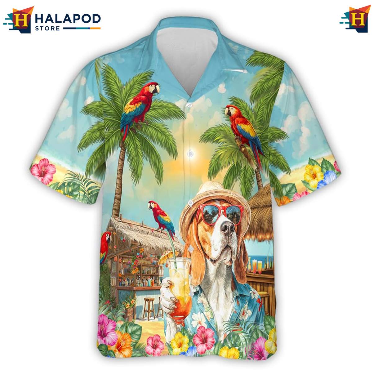 Beagle Dog Hawaiian Shirt Funny Pattern Mens Summer Beach Casual Button Down