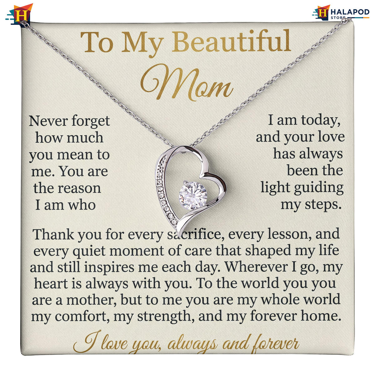 Beautiful Mom Message Card Necklace - My Forever Home Mothers Day 2026