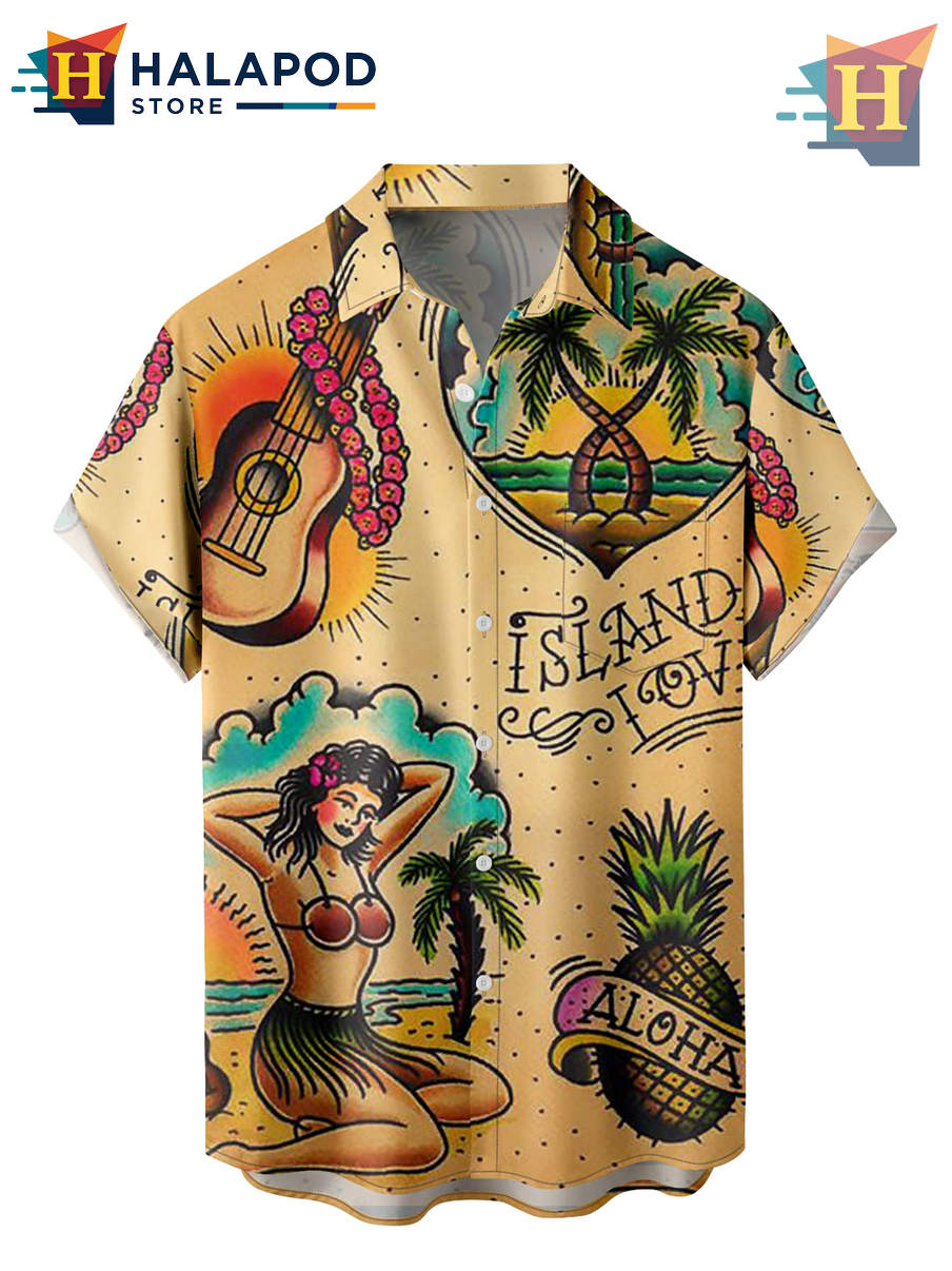 Beige Beach Music Scene Hawaiian Shirt 2026 Tropical Holiday Casual Fan Gear