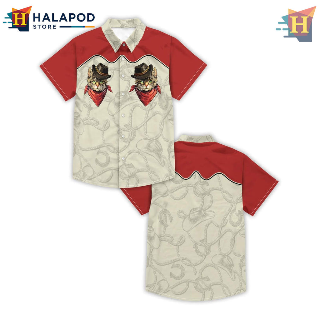 Beige Cat Hawaiian Shirt Summer Beach Tropical Vacation Casual Aloha Fan Apparel