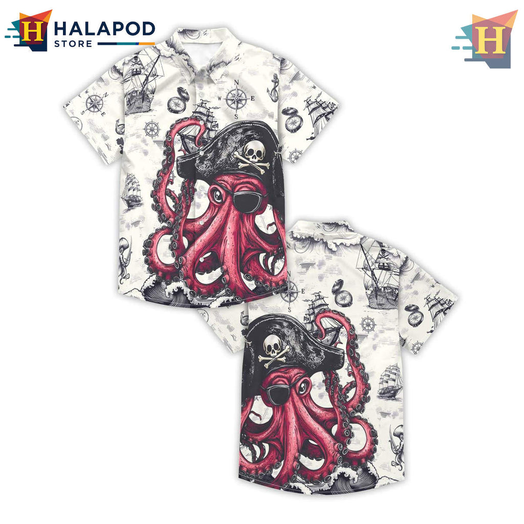 Beige Pirate King Hawaiian Shirt Funny Summer Beach Vacation Aloha Mens Apparel