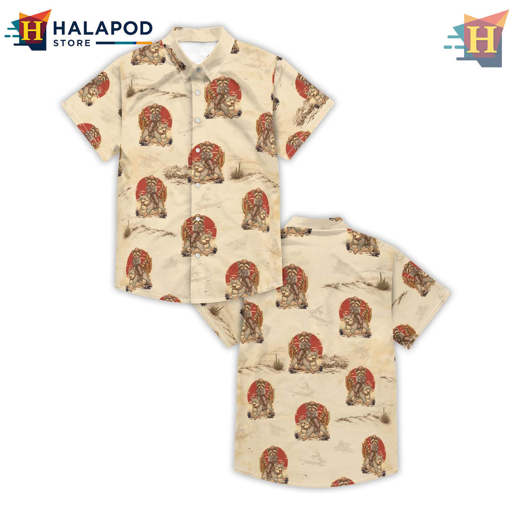 Beige Raccoon Hawaiian Shirt Summer Beach Tropical Vacation Casual Aloha Apparel