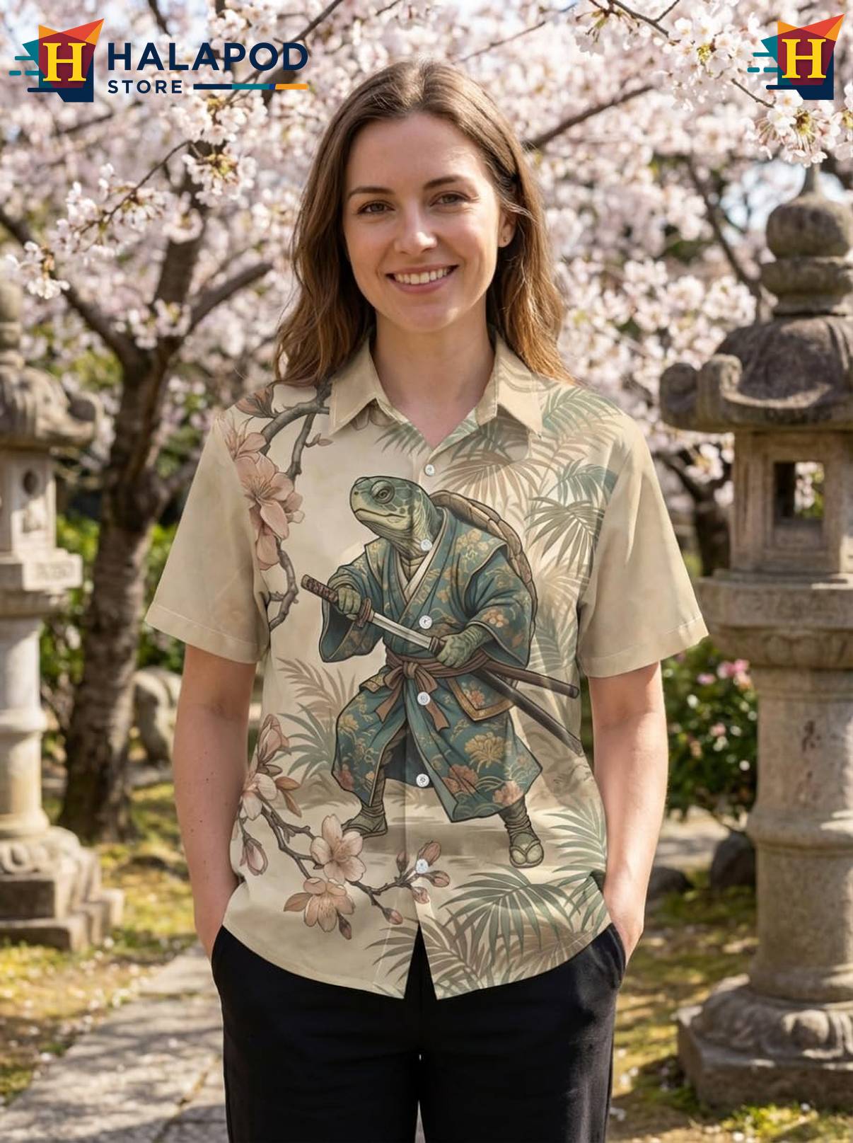 Beige Turtle Japanese Tropical Shirt Tropical Beach Short Sleeve Casual Mens