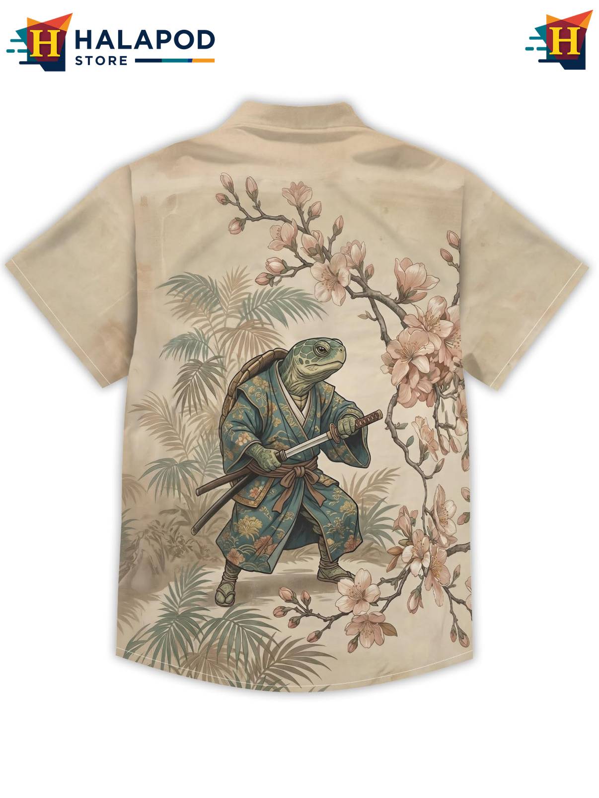 Beige Turtle Japanese Aloha Shirt Tropical Beach Short Sleeve Casual Mens