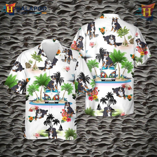 Bernese Mountain Dog Art Hawaiian Button Up Shirt for Outdoor Adventures Style