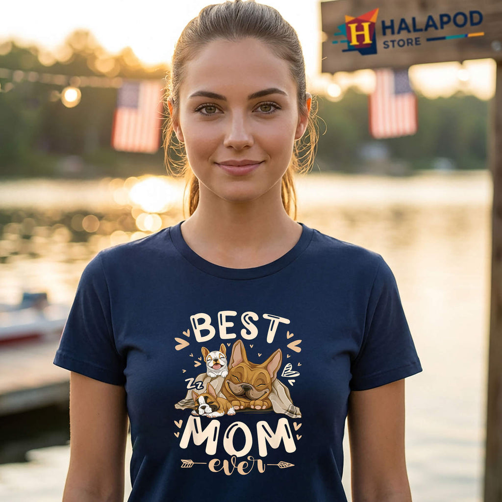 Best Mum French Bulldog Shirt With Puppy Mothers Day Casual Graphic Womens