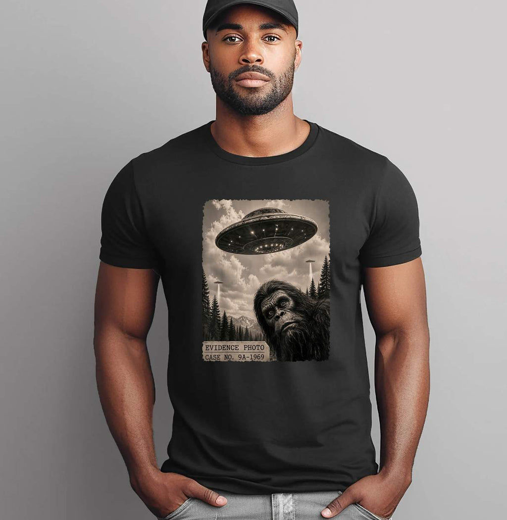 Bigfoot Alien UFO Evidence Shirt Funny Vintage Photo Graphic For Mens