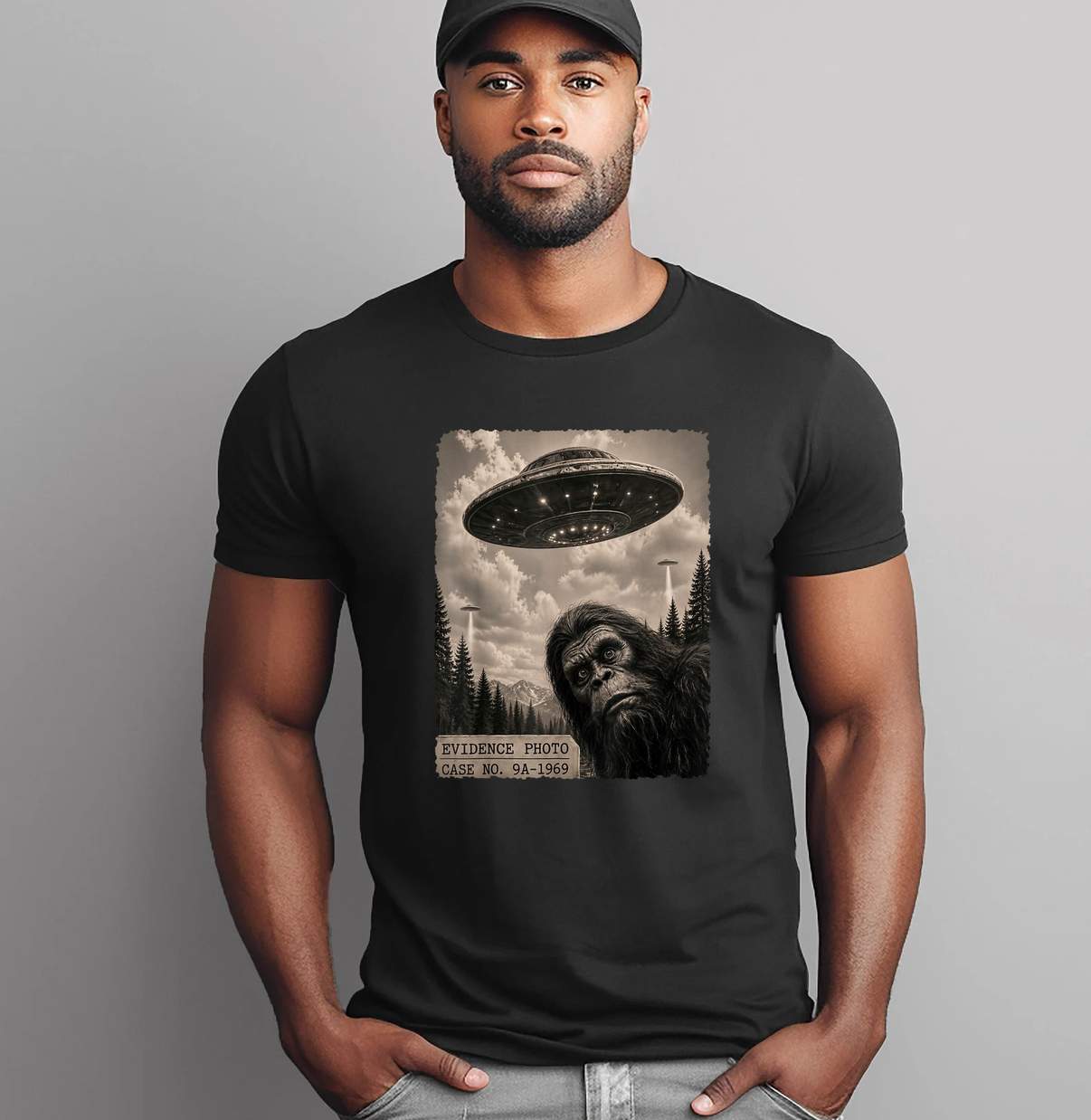 Bigfoot Alien UFO Evidence Shirt Funny Vintage Photo Graphic For Mens