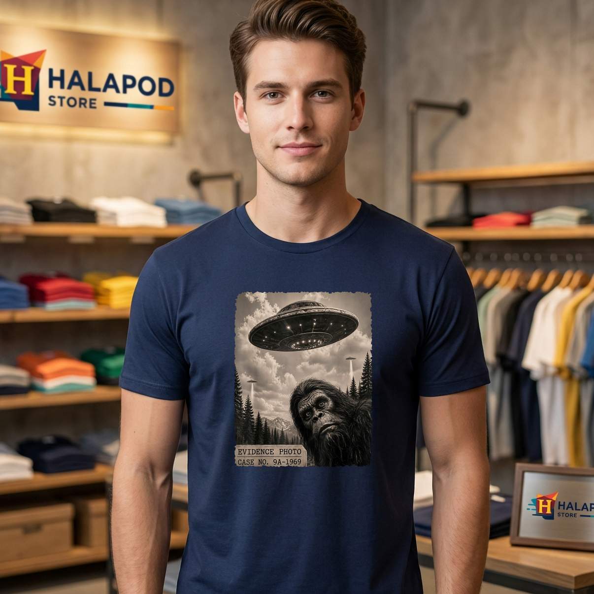 Bigfoot Alien UFO Evidence Tee Shirt Funny Vintage Photo Graphic For Mens