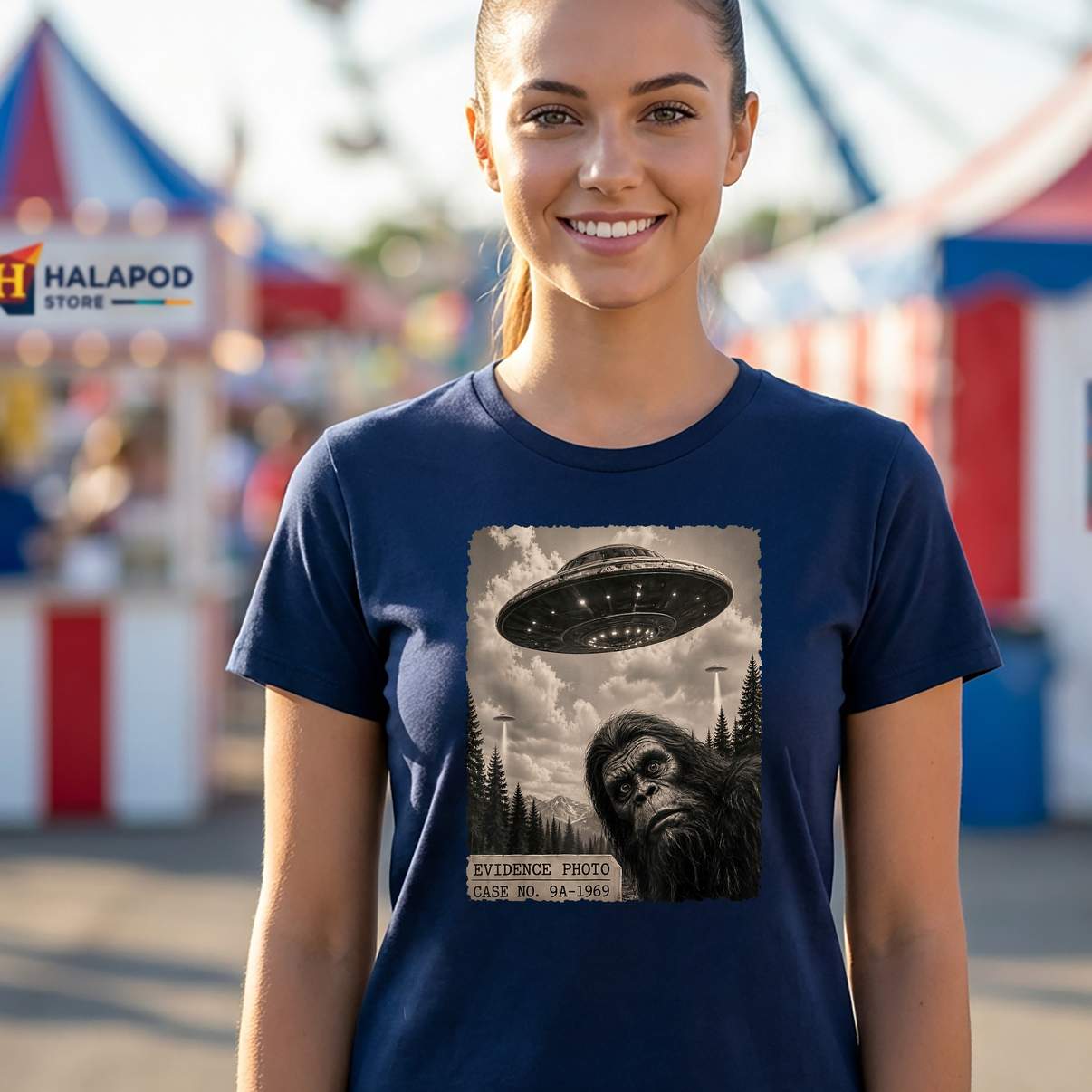 Bigfoot Alien UFO Evidence T-Shirt Funny Vintage Photo Graphic For Mens