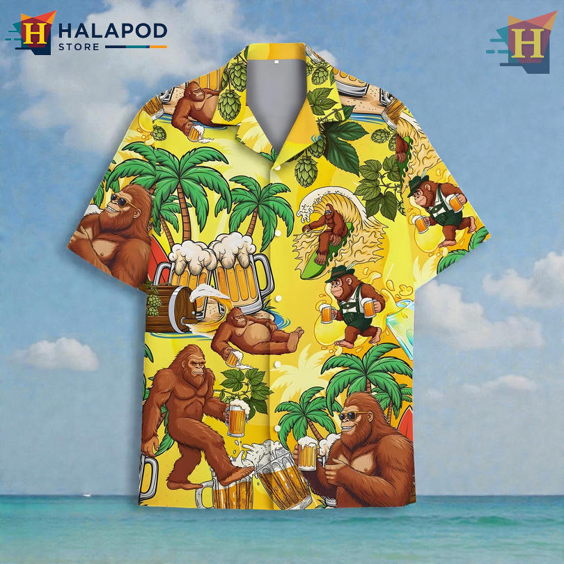 Bigfoot Beer Graphic Hawaiian Shirt Outfit with Relaxed Holiday Vibes for Men