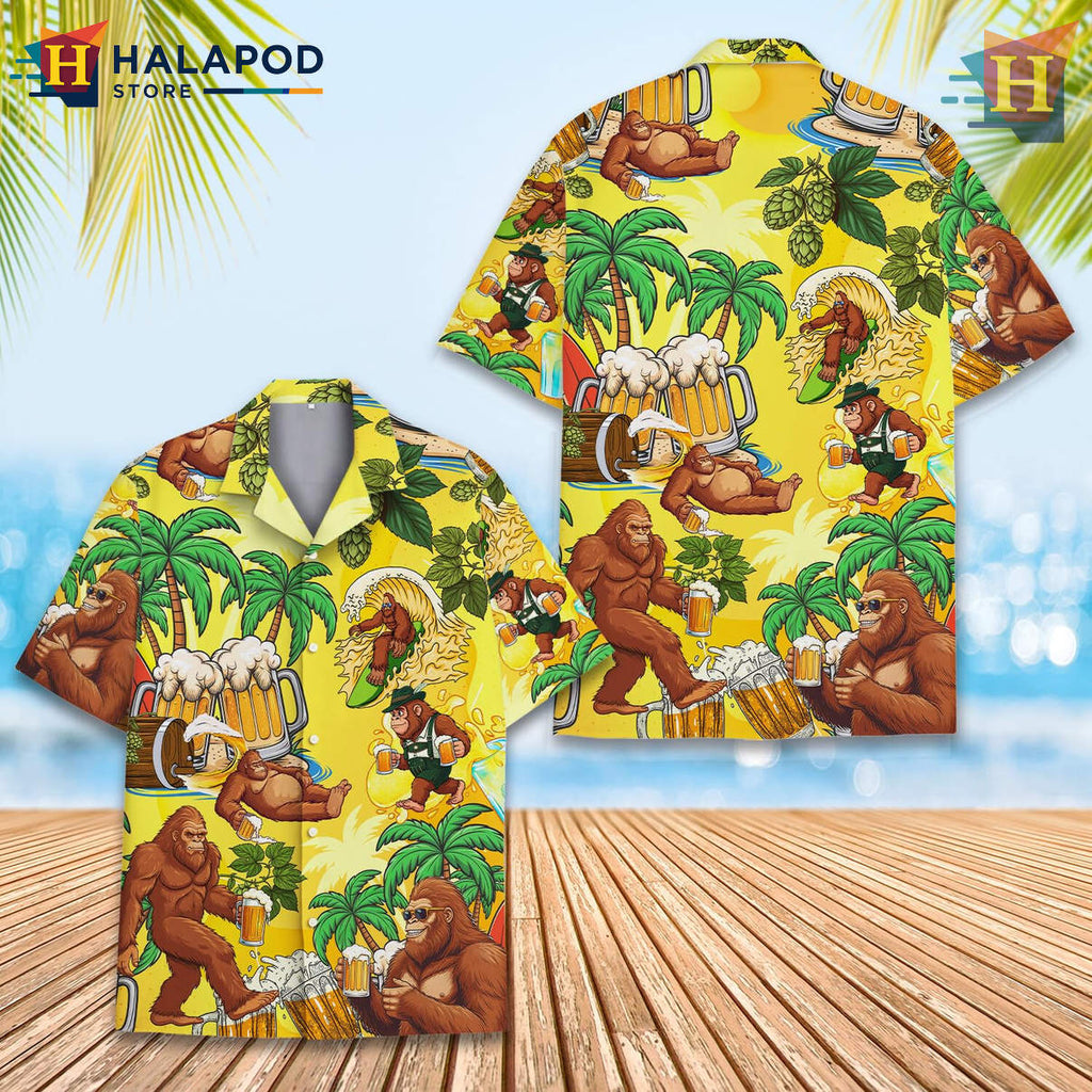 Bigfoot Beers Hawaiian Shirt Tropical Sasquatch Summer Beach Casual Fan Apparel