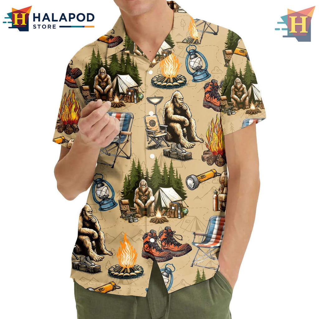 Bigfoot Camping Beach Hawaiian Shirt 2026 Tropical Summer Casual Mens Fan Gear