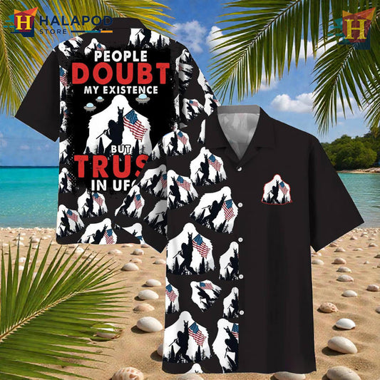 Bigfoot Existence Joke Button Up Tropical Shirts for Fun Casual Weekend Wear