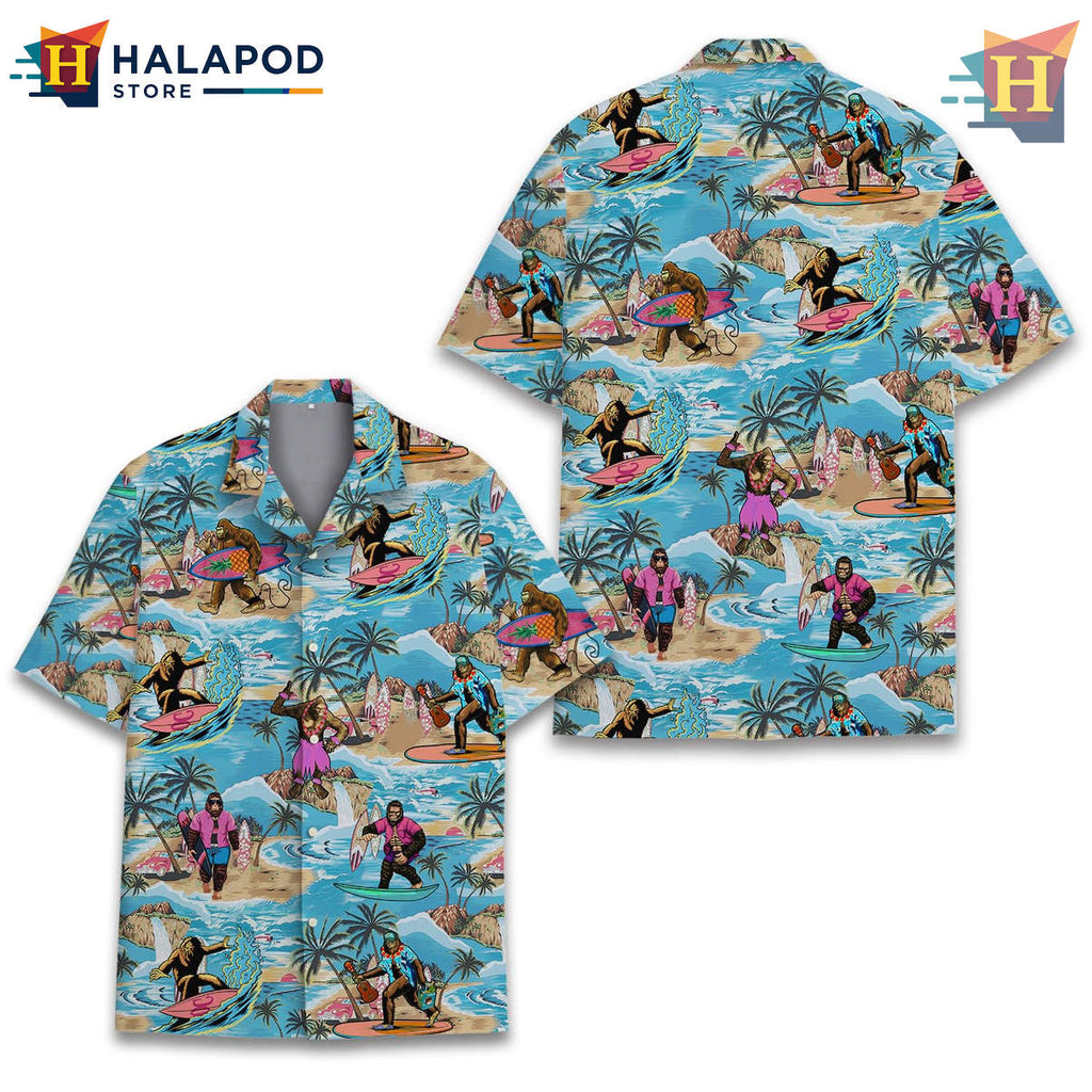 Bigfoot Hawaiian Shirt Tropical Sasquatch Summer Beach Casual Mens Fan Apparel