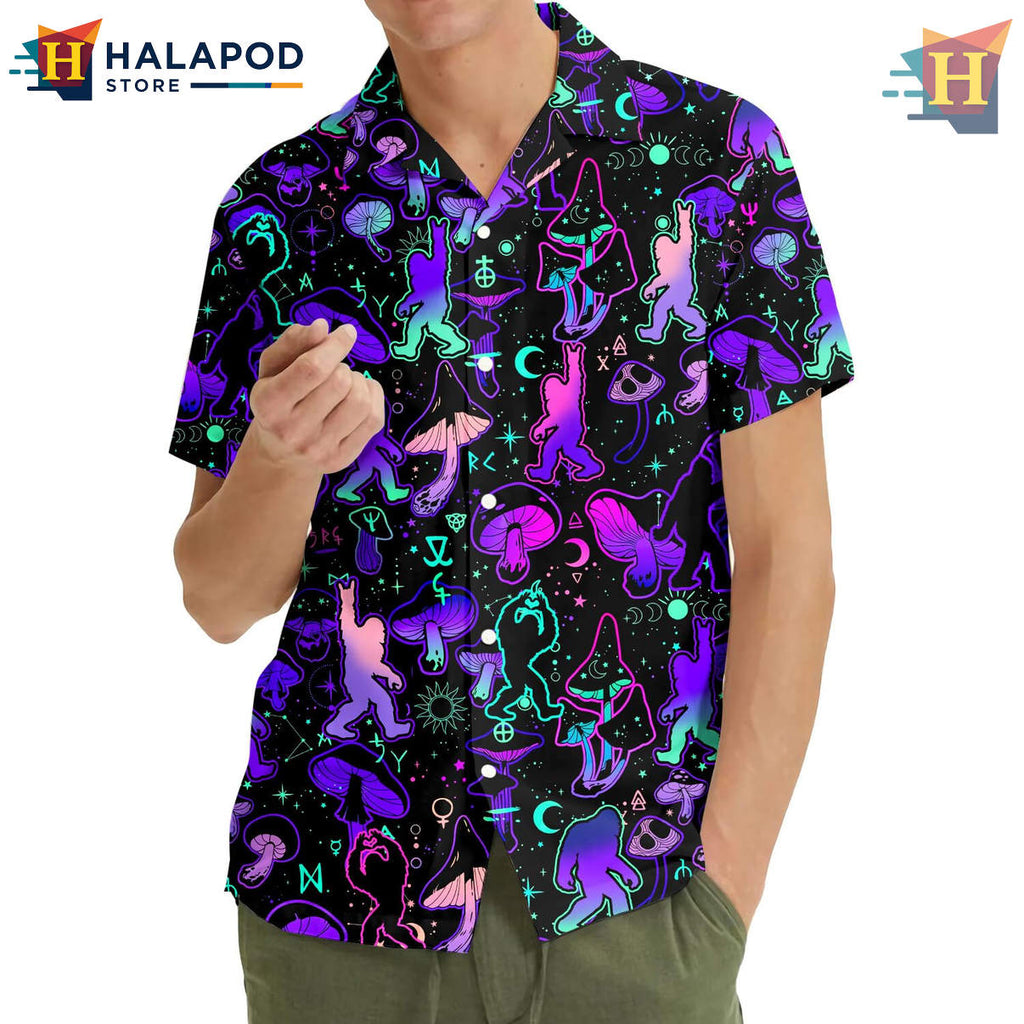 Bigfoot Mushroom Beach Hawaiian Shirt 2026 Tropical Summer Casual Mens Fan Gear