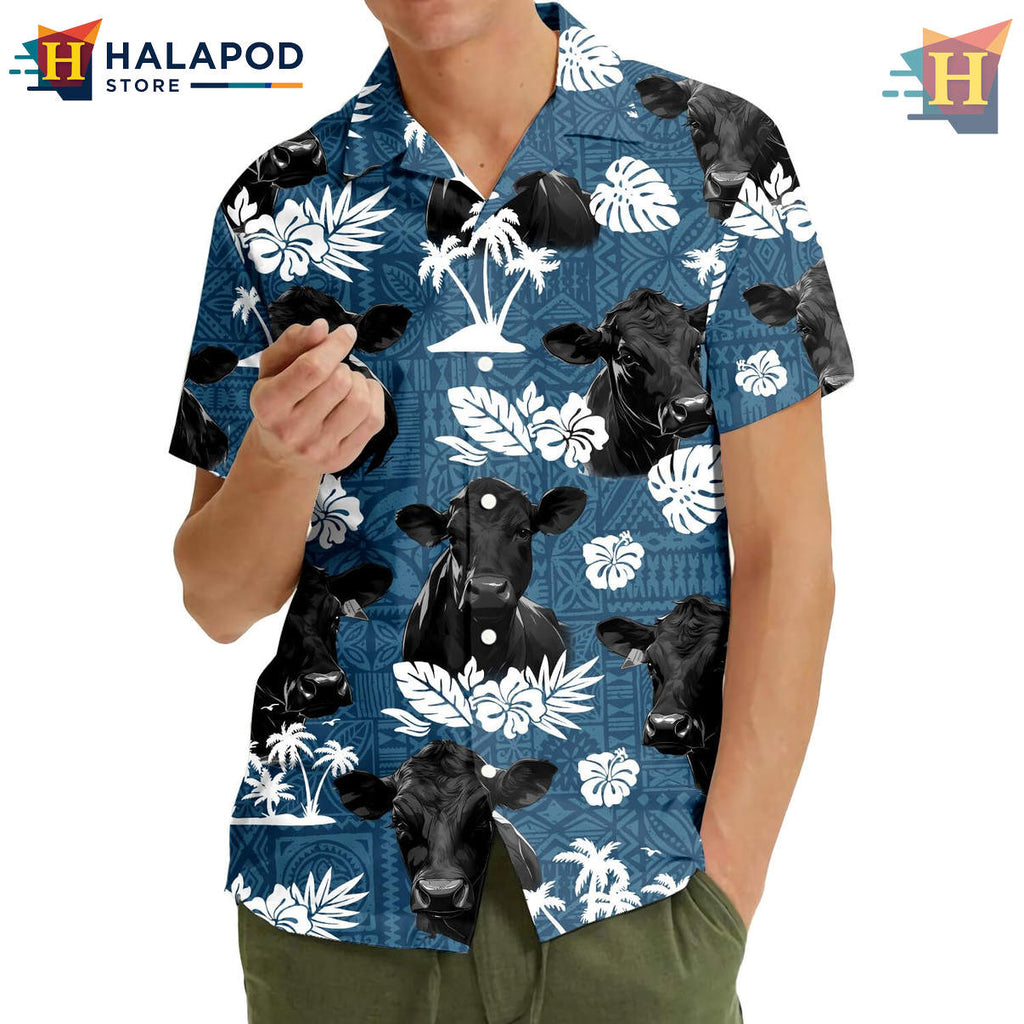 Black Angus Cow Tropical Hawaiian Shirt 2026 Summer Beach Casual Mens Fan Gear
