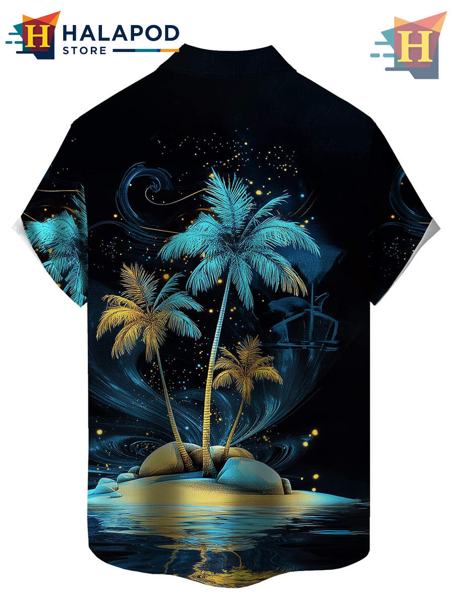 Black Dream Coconut Tree Hawaiian Shirt Casual Summer Beach Holiday Mens Shirt