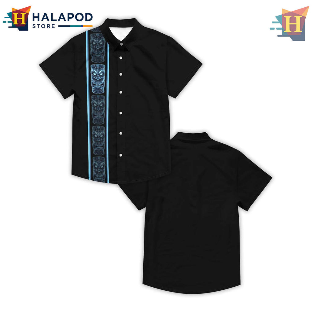 Black Hawaiian Shirt Summer Beach Tropical Vacation Casual Aloha Mens Fan Gear