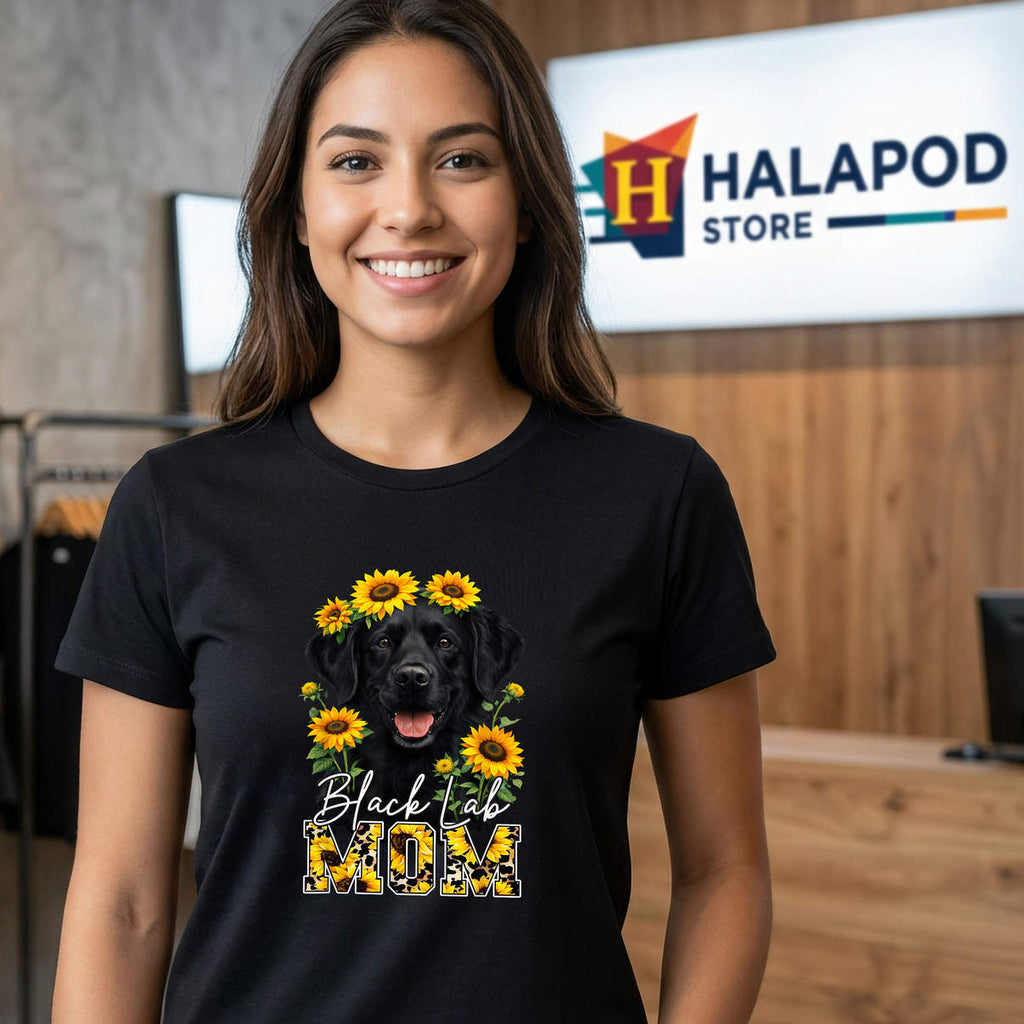 Black Lab Mom Sunflower Retriever Shirt Cute Labrador Pet Dog Graphic Womens