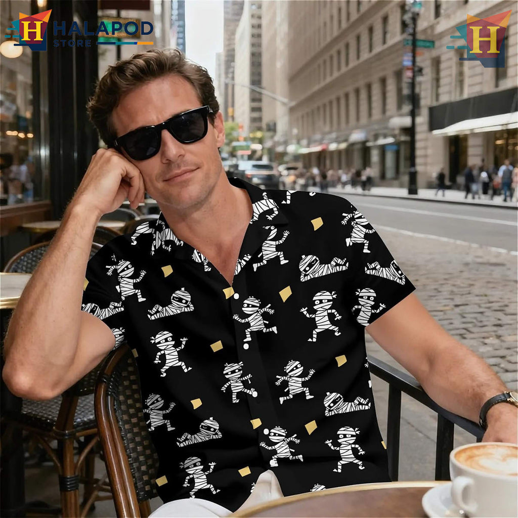 Black Mummy Hawaiian Shirt Funny Graphic Tropical Holiday Summer Beach Shirt