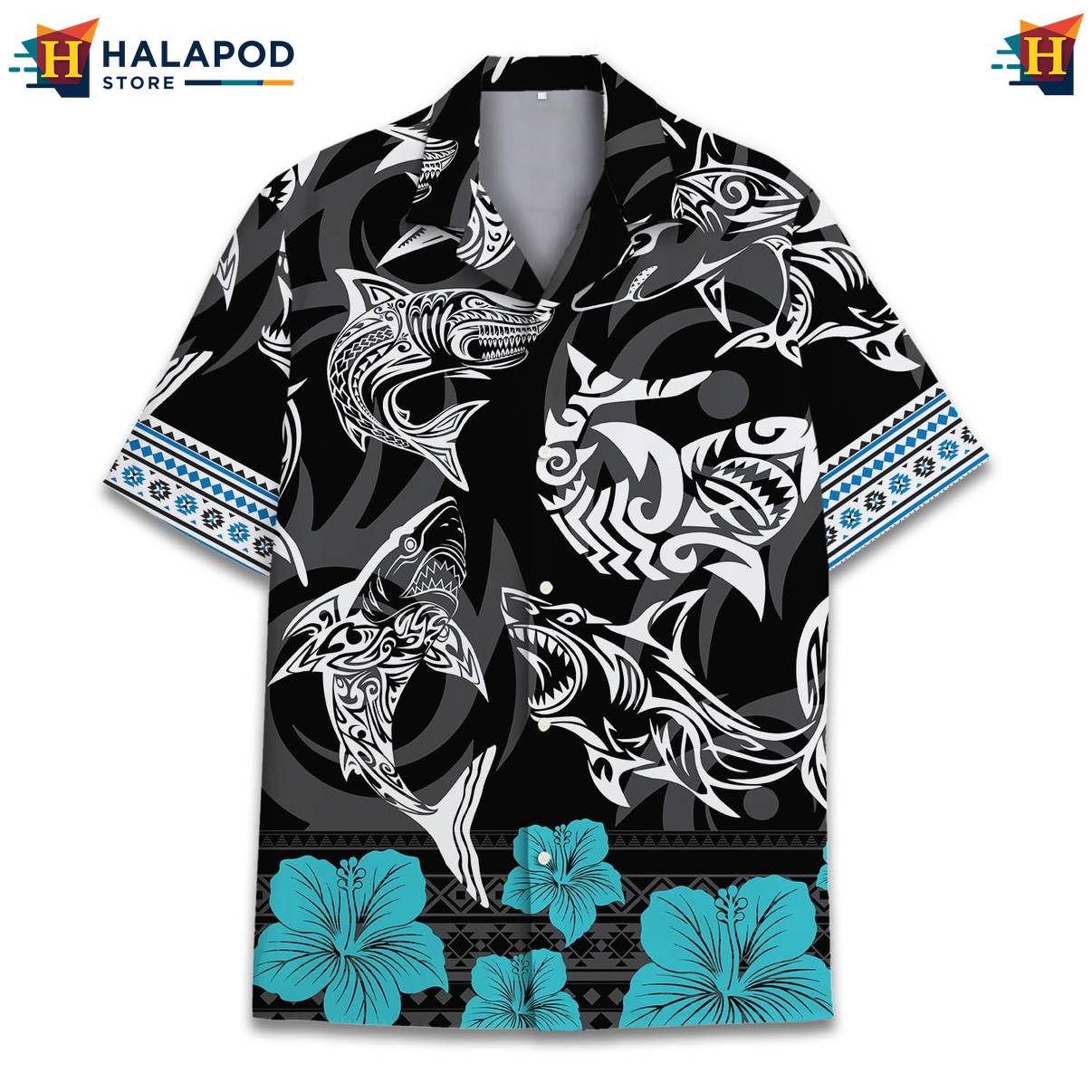 Black Shark Funny Hawaiian Shirt Alien UFO Short Sleeve Button Down Apparel