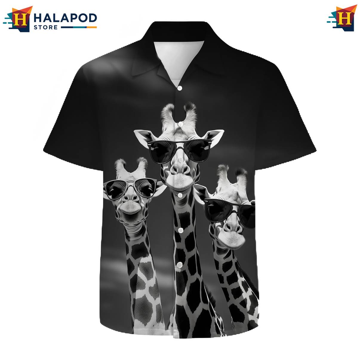 Black White Giraffe Hawaiian Shirt Mens Short Sleeve Floral Button Down