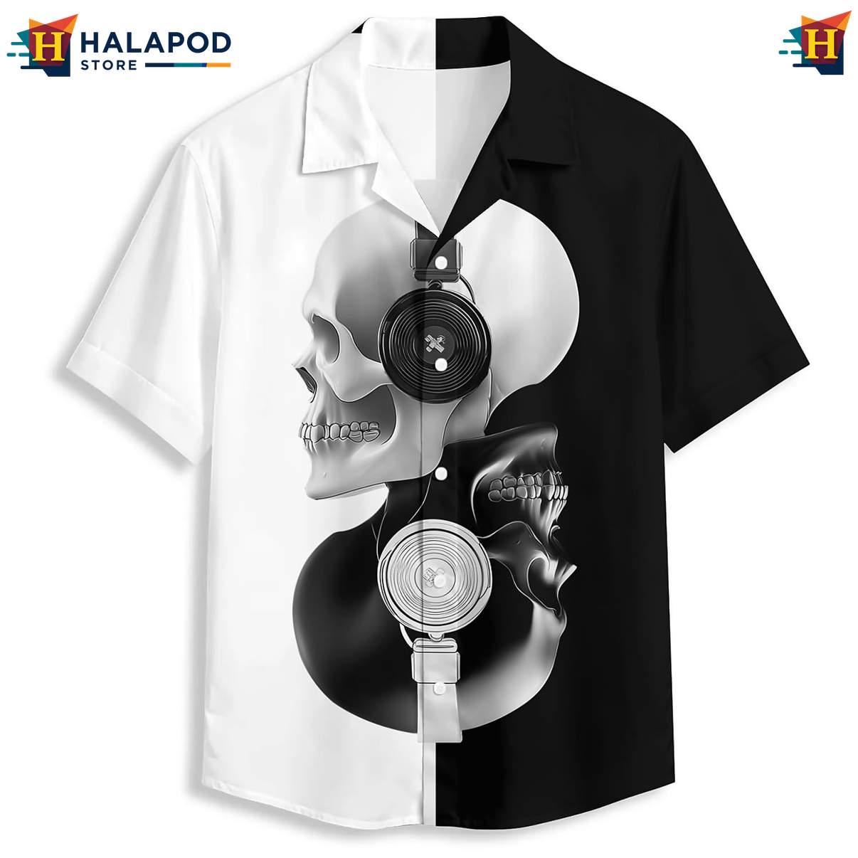 Black White Skull Tropical Hawaiian Shirt Short Sleeve Floral Beach Tops