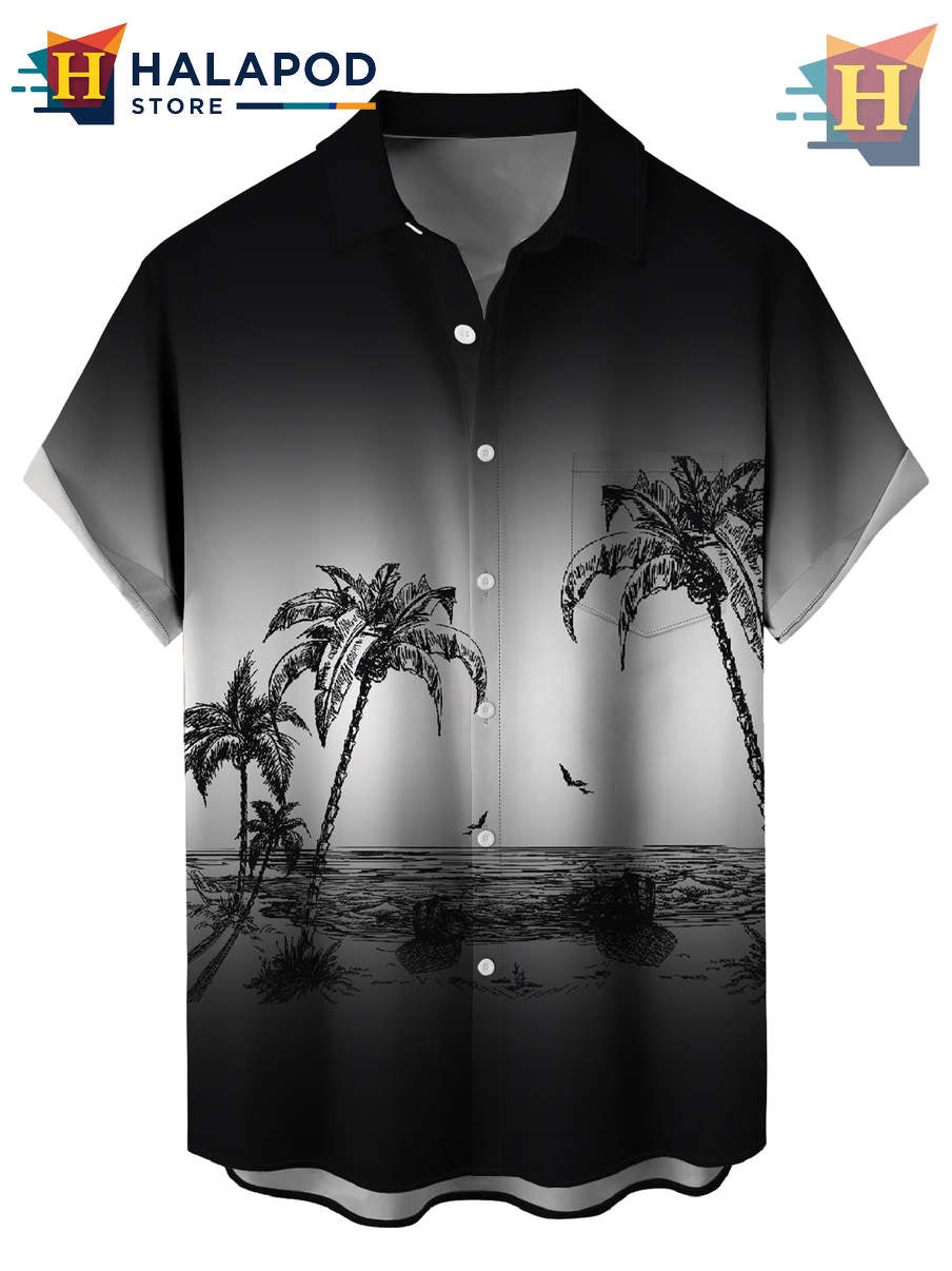 Black White Tree Casual Hawaiian Shirt 2026 Tropical Holiday Beach Fan Apparel