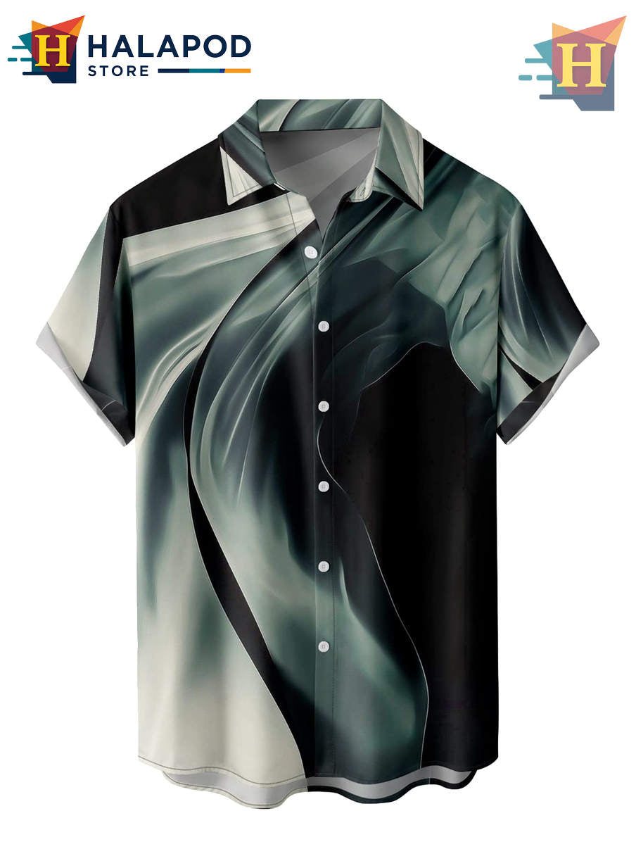 Blackish Green Wave Hawaiian Shirt 2026 Tropical Holiday Casual Beach Apparel