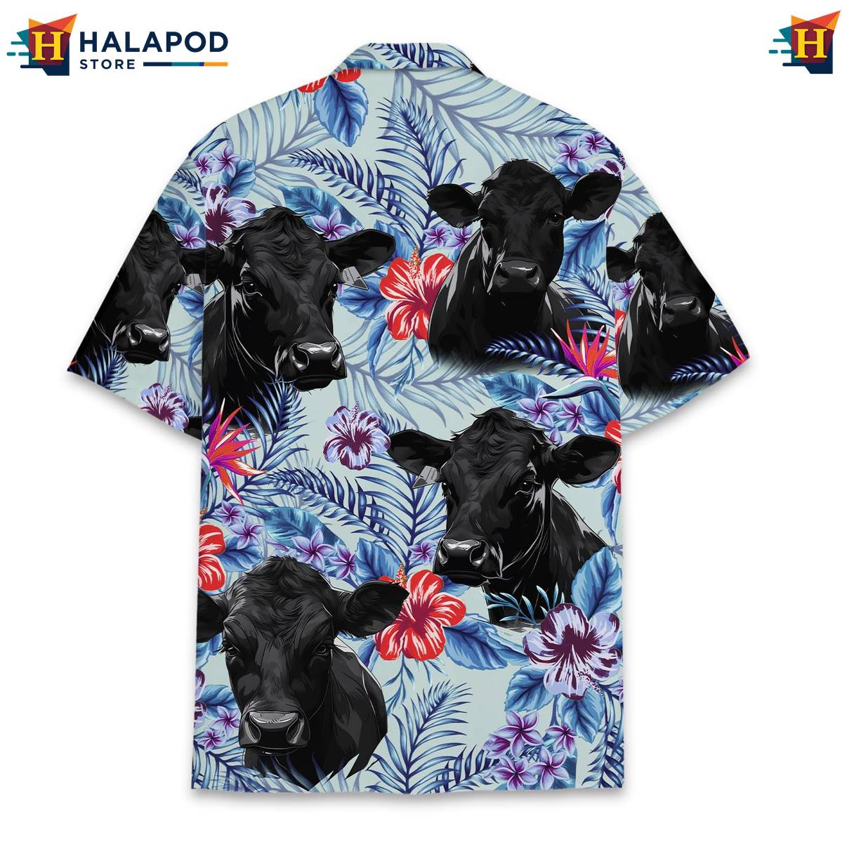 Blue Angus Cow Funny Tropical Shirt Alien UFO Short Sleeve Button Down Tops