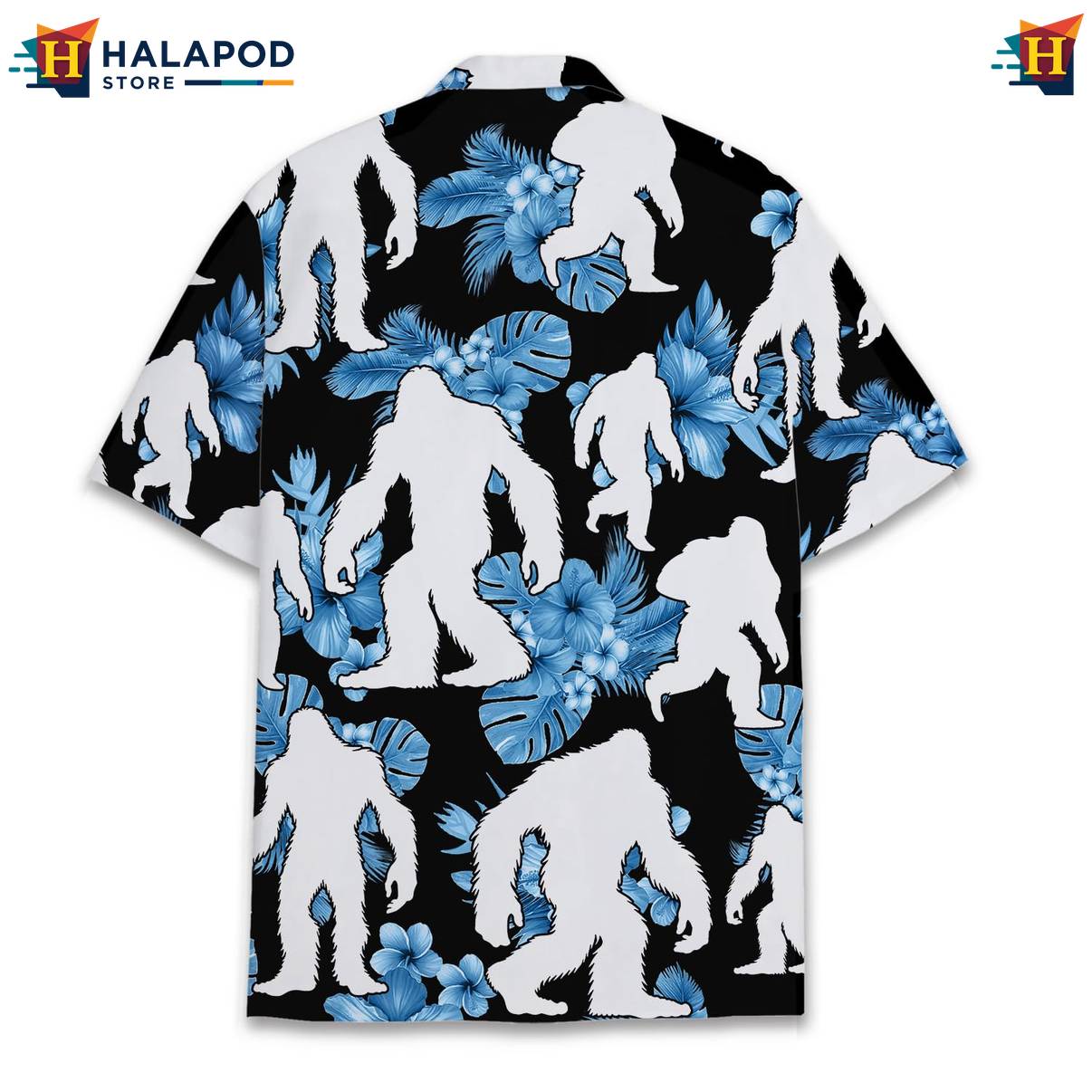 Blue Bigfoot Funny Tropical Shirt Alien UFO Short Sleeve Button Down Tops