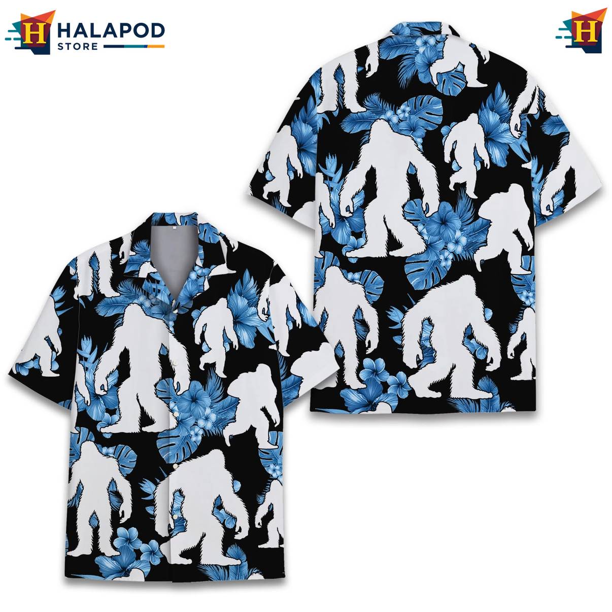 Blue Bigfoot Funny Aloha Shirt Alien UFO Short Sleeve Button Down Tops